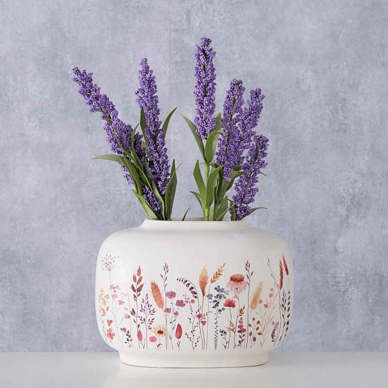 BOLTZE Dekovase "Kornelia" aus Keramik (Steingut) in rosa/rot/weiß, Blumenvase Vase