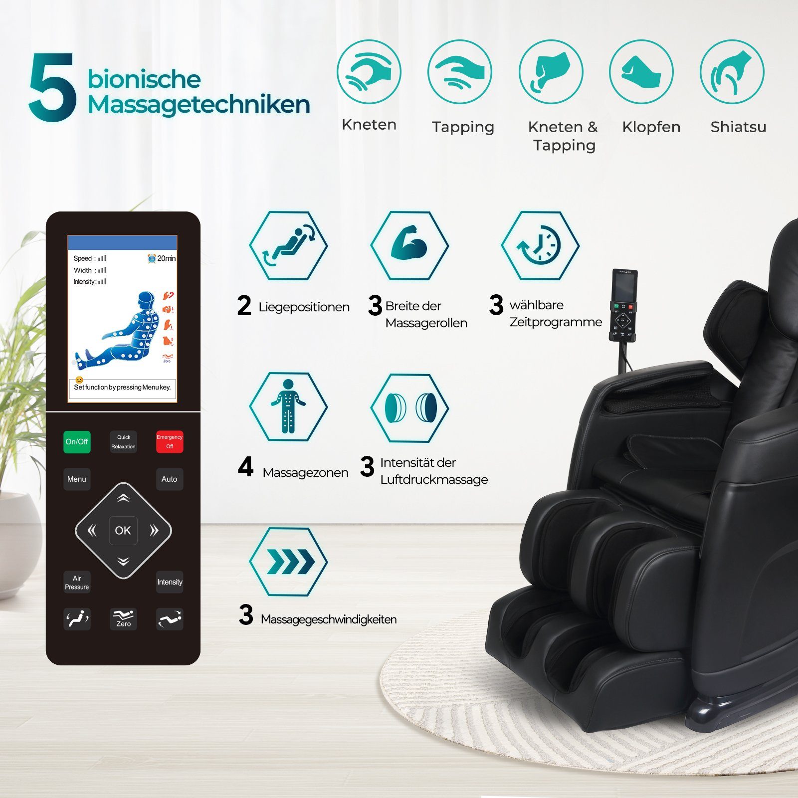NAIPO Massagesessel Shiatsu Zero-Gravity Massagestuhl, Wärmefunktion, günstig online kaufen