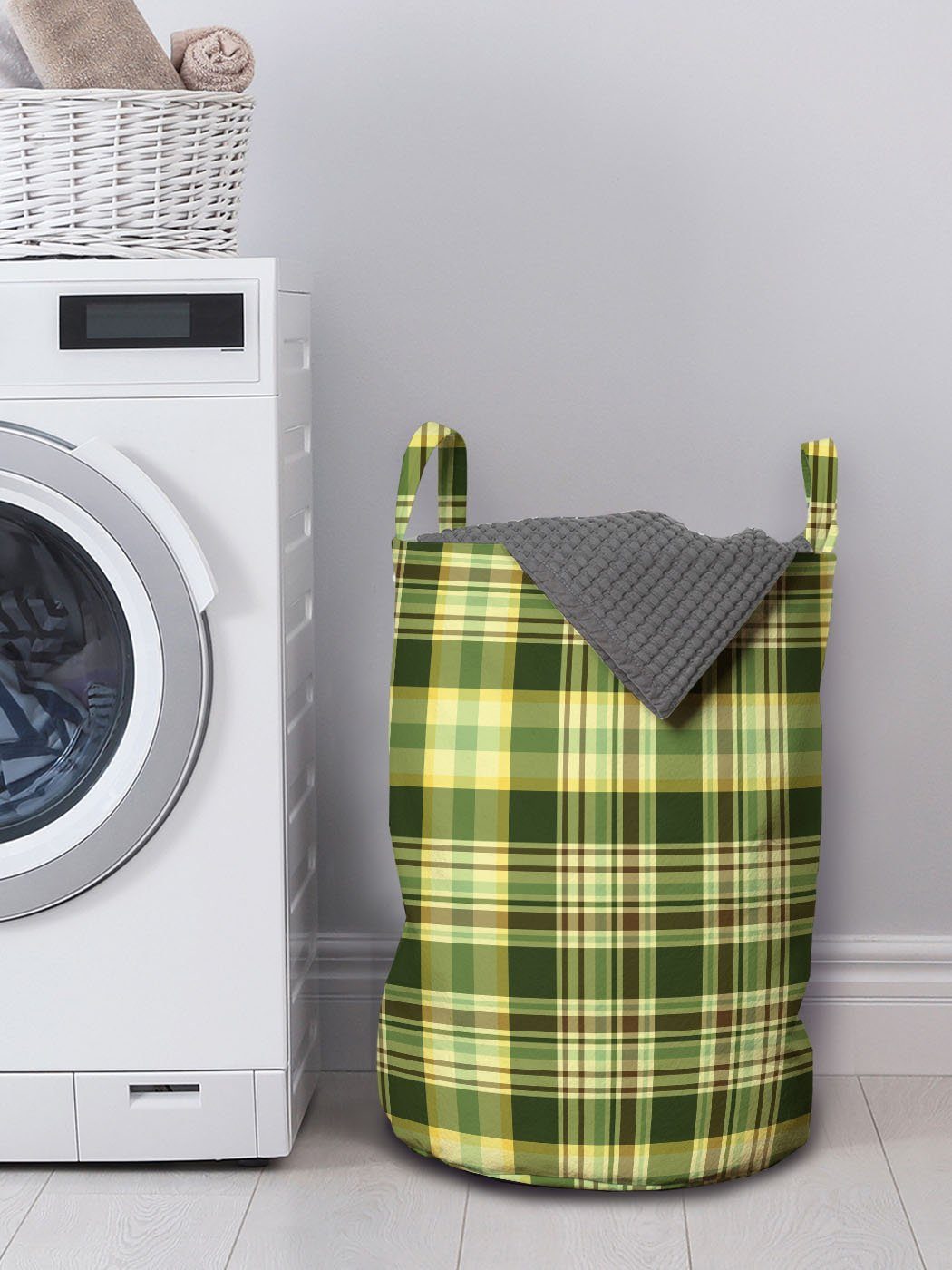 Waschsalons, Scottish Kordelzugverschluss für olivgrün Quilt Wäschekorb Wäschesäckchen mit Griffen Abakuhaus