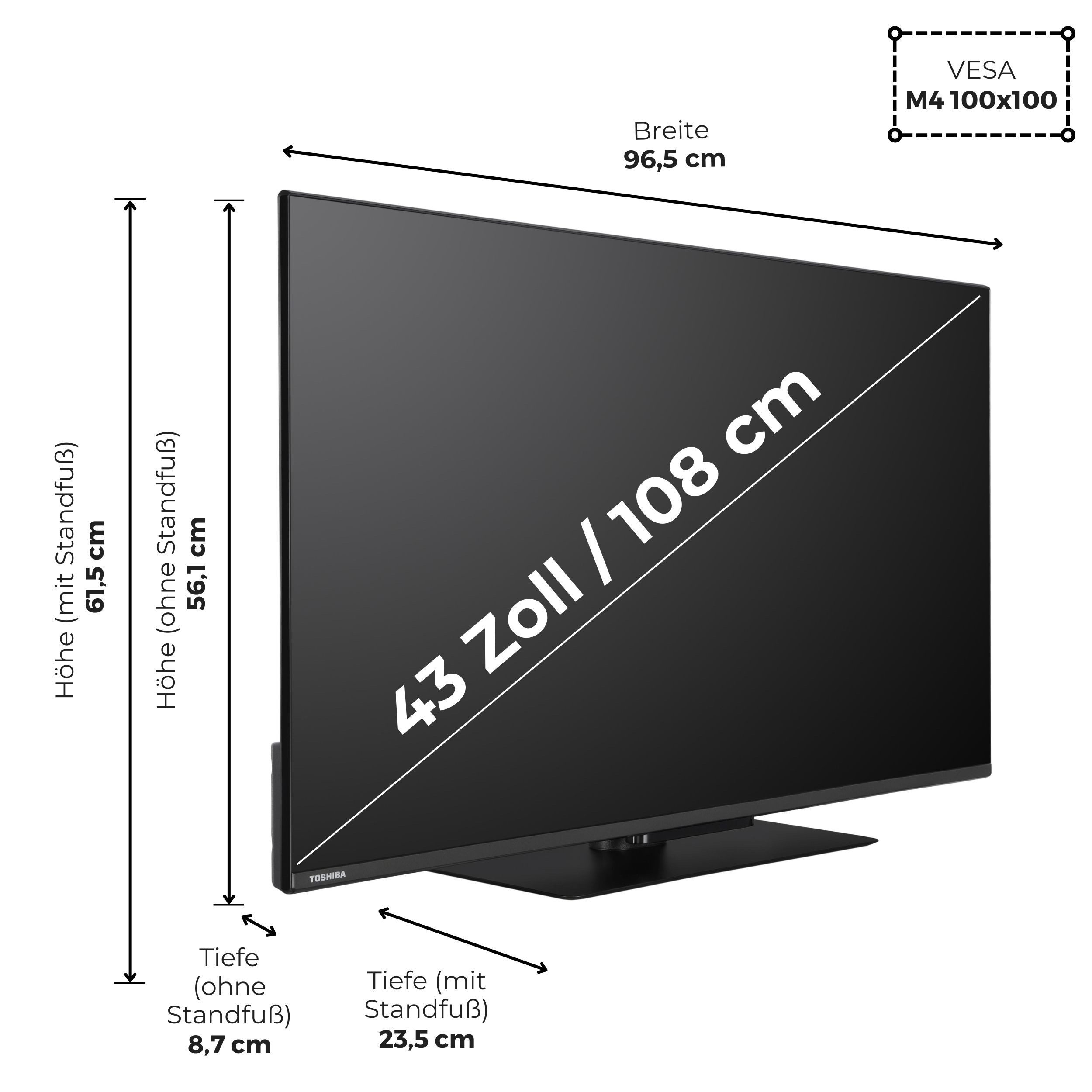 Toshiba 43UV3463DA LCD-LED Fernseher (108 cm/43 Zoll, 4K Ultra HD, VIDAA Smart TV, HDR Dolby Vision, Triple-Tuner, VIDAA, Alexa-fähig)