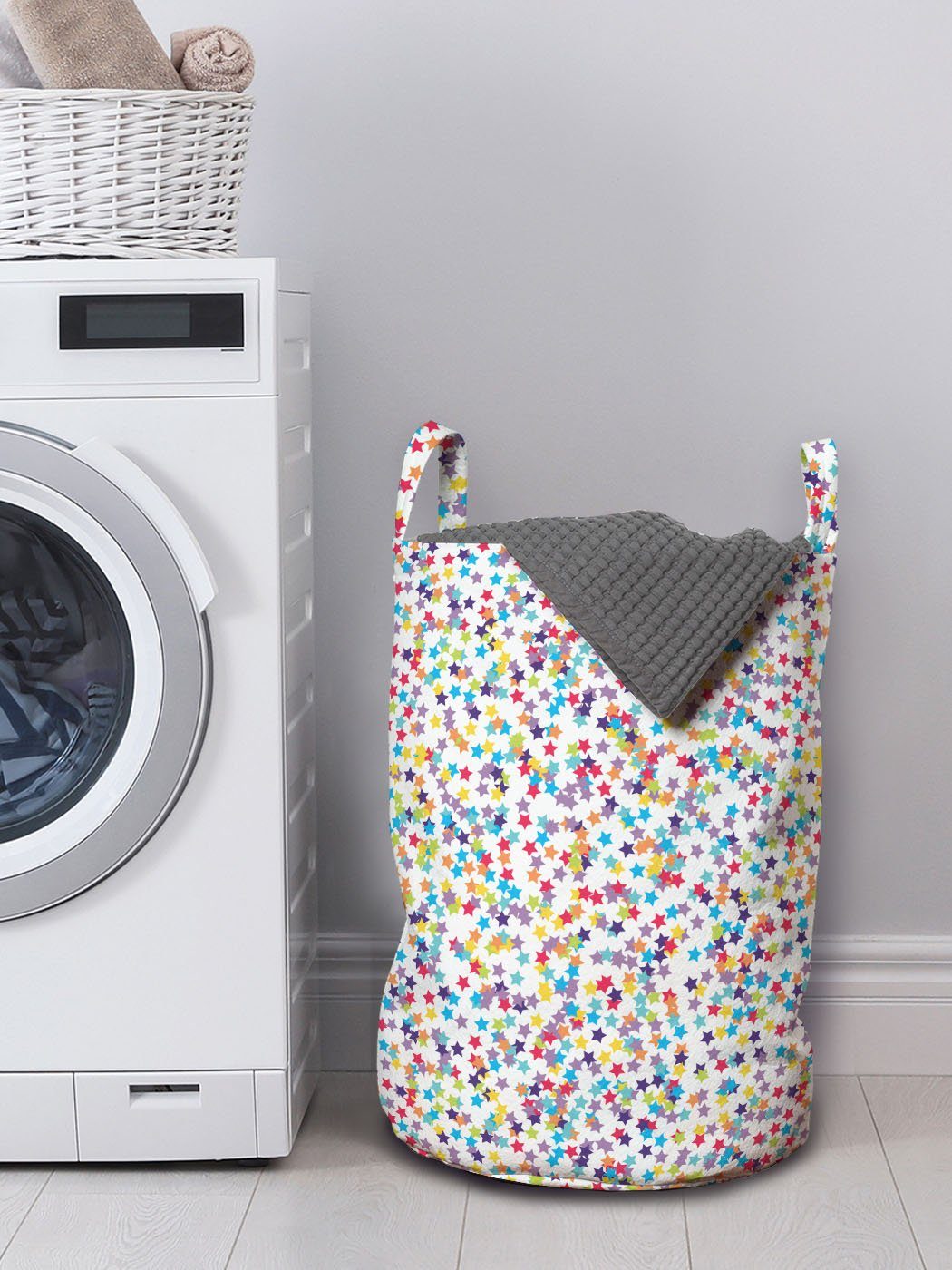 Wäschesäckchen Bunte Kordelzugverschluss Pattern Star für mit Sterne Wäschekorb Waschsalons, Griffen Abakuhaus