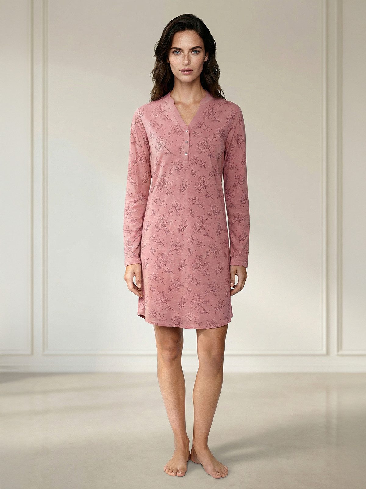 zeitlos Nachthemd Nachthemd Langarm - großer Blumendruck