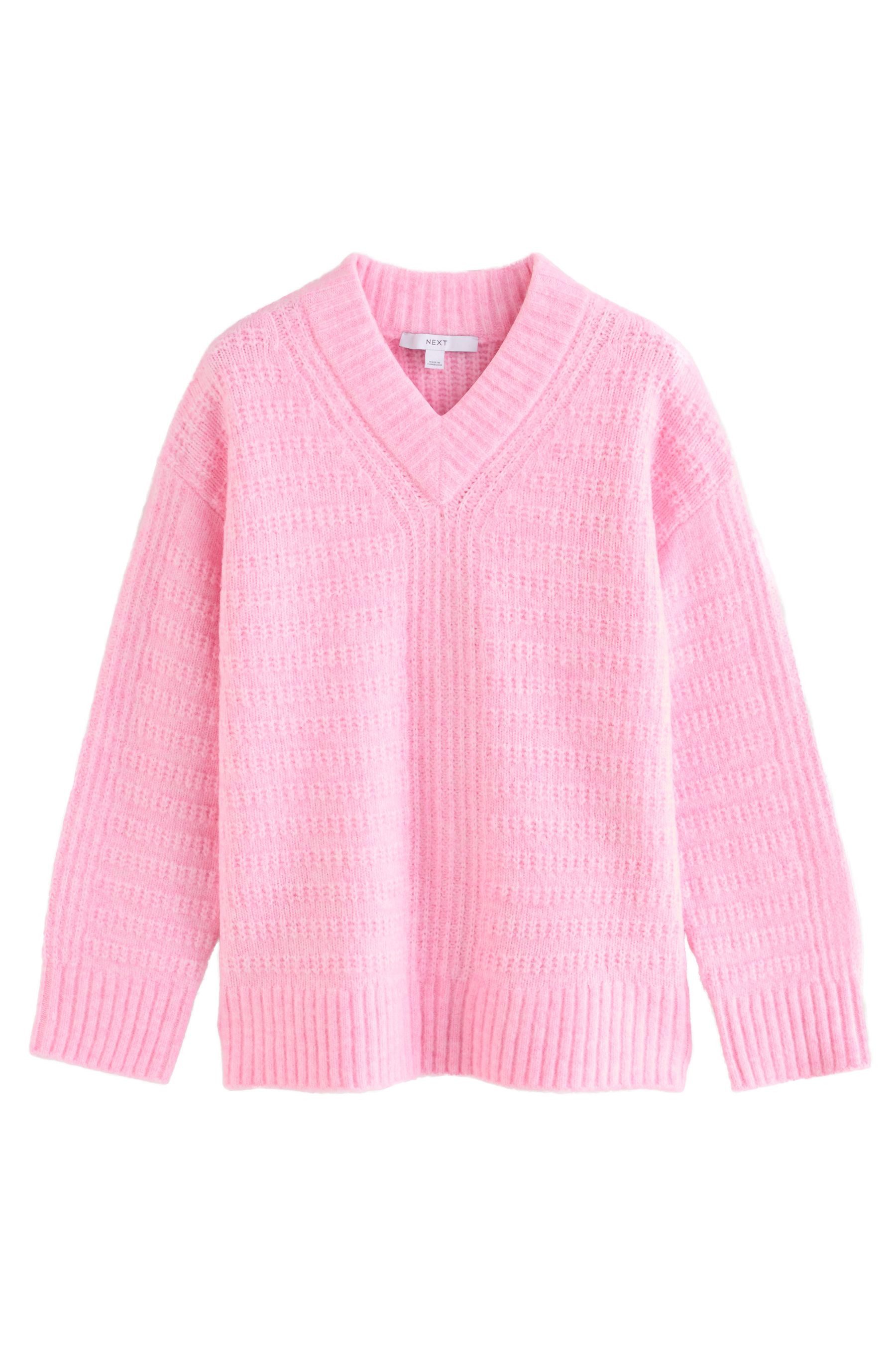 Longpullover Gerippter, langer Pullover mit V-Ausschnitt