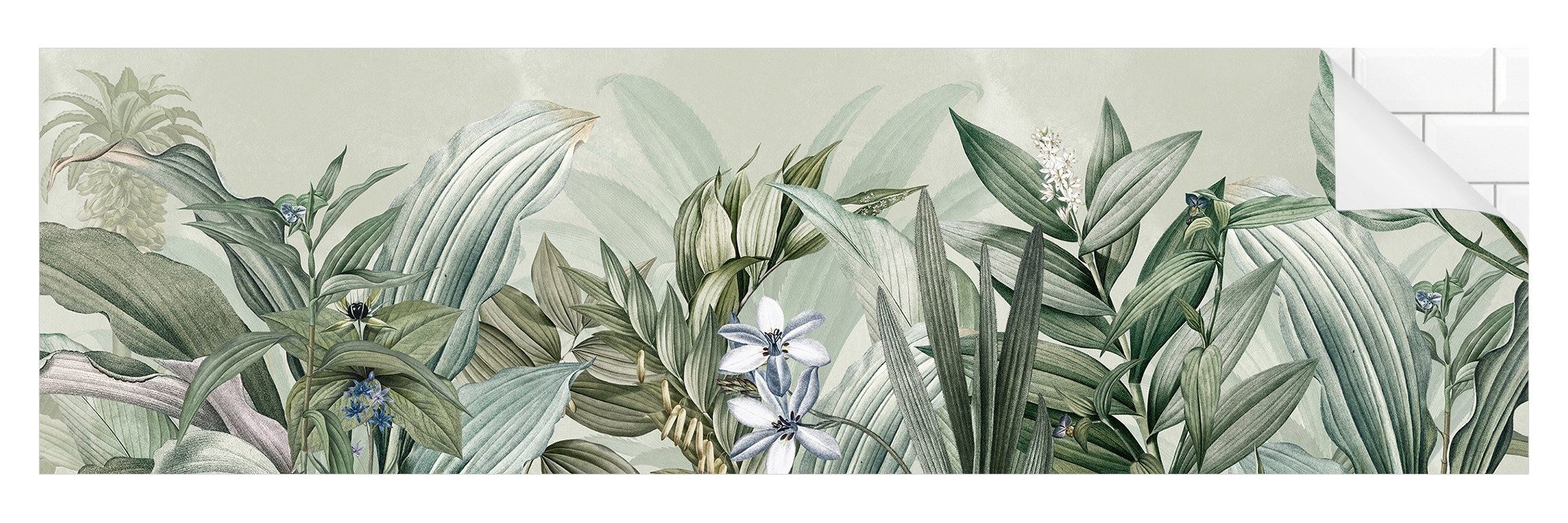 Bilderdepot24 Badrückwand grün fugenlose Wandverkleidung Bad Tropisch, (Hartfolie matt » Selbstklebend SMART 0,35 mm), wasserfestes Wandpaneel Zartgrüne Dschungellandschaft