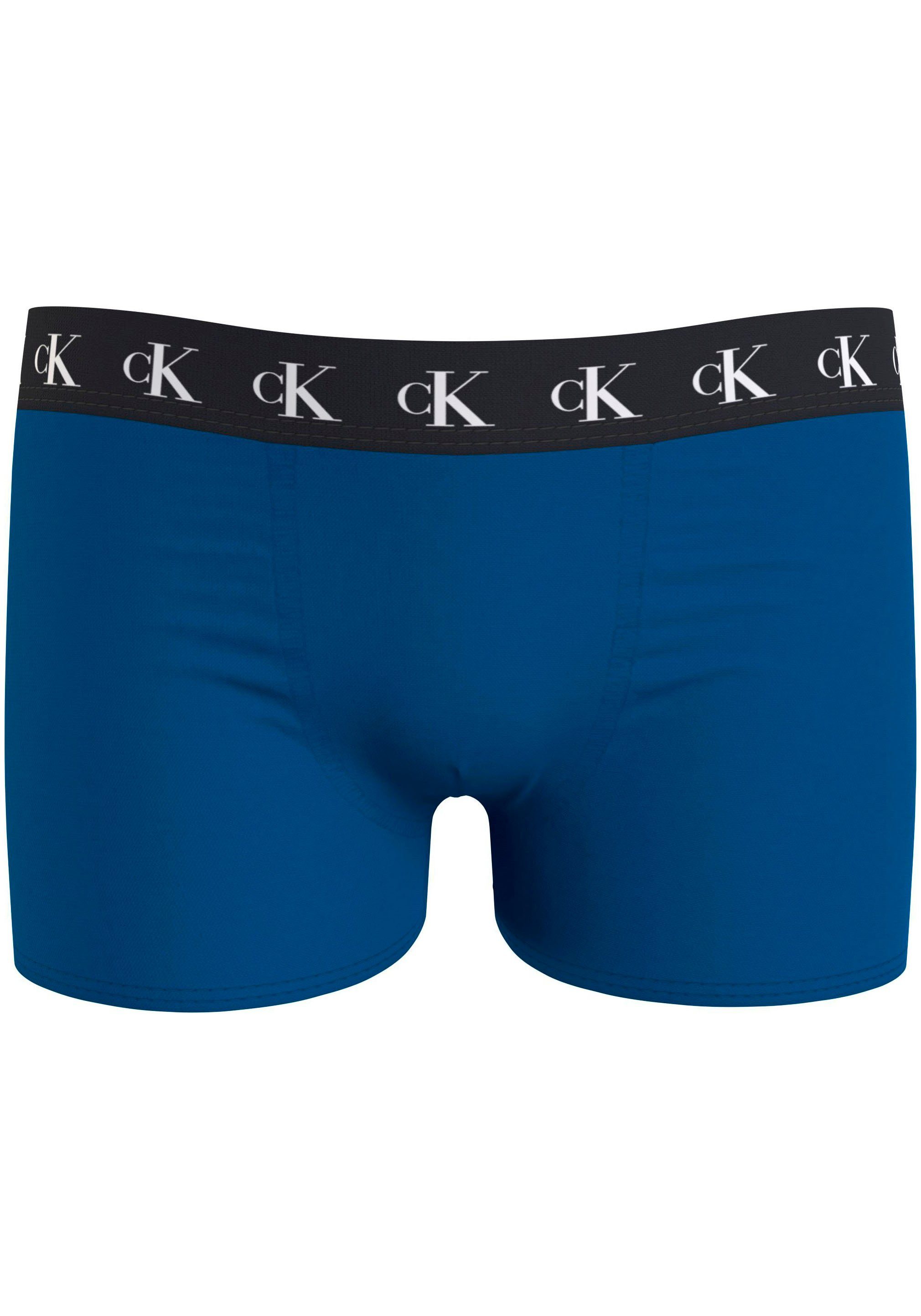 Underwear mit Warpedprint/Vibrantorange/Tarpsblue Slip TRUNK 3PK Markenlabel (Packung, am Klein Calvin Bund 3er-Pack) Calvin Klein