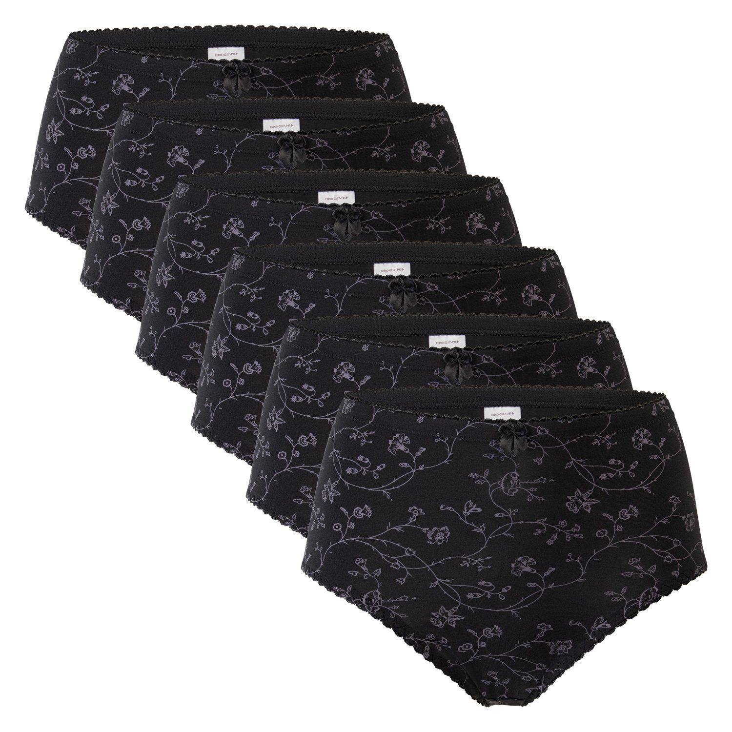 celodoro Taillenslip Damen Taillenslip, 6er Pack, Schwarz Microfaser, Blümchen-Muster