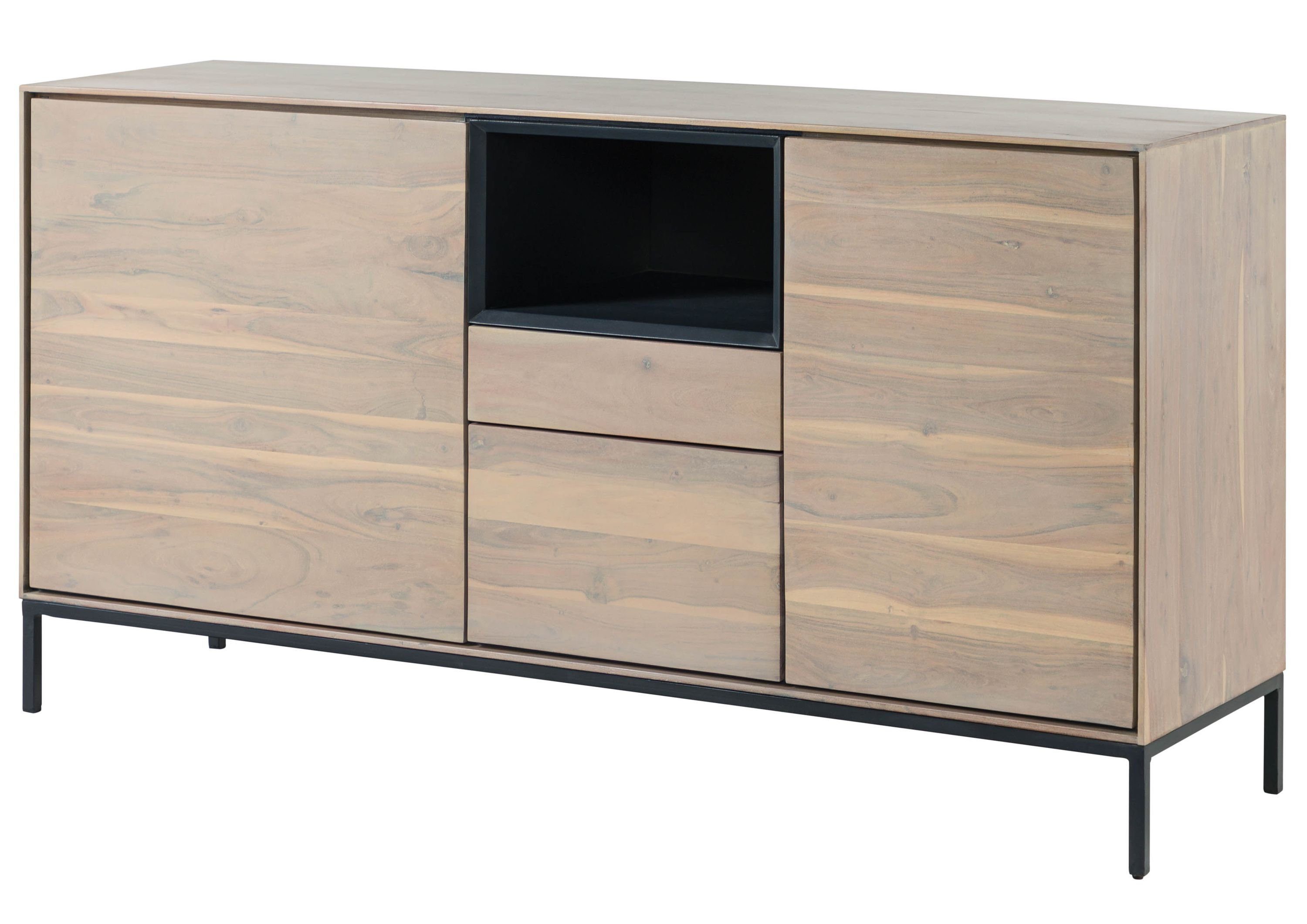 Massivmoebel24 Sideboard (Massivholz), Sideboard Akazie 160x45x85 grau-weiß geölt CHICAGO #04