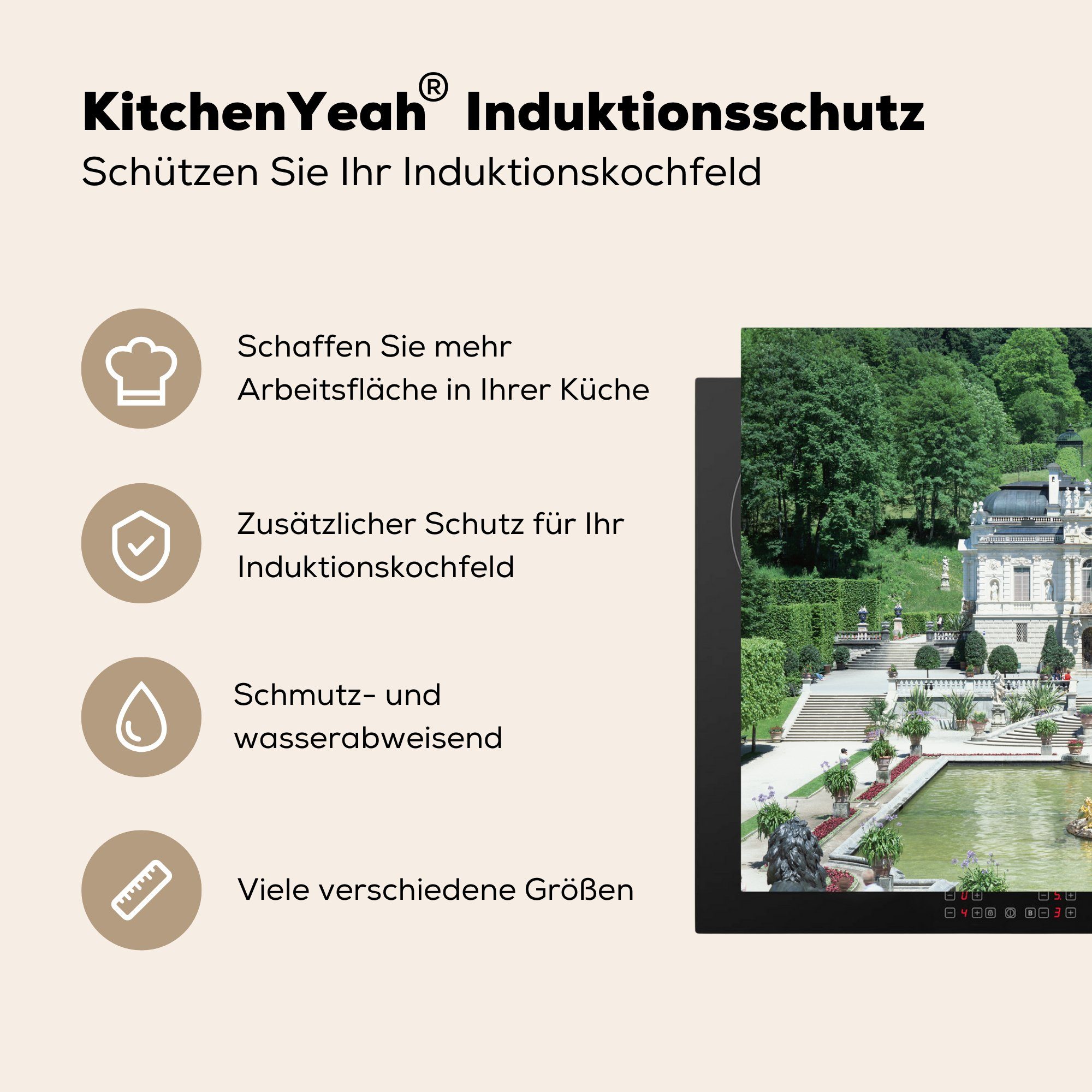Linderhof Schloss Herdblende-/Abdeckplatte Ceranfeldabdeckung Vinyl, tlg), Schutz küche, - (1 - MuchoWow Induktionskochfeld die 71x52 Deutschland, Bayern cm, für