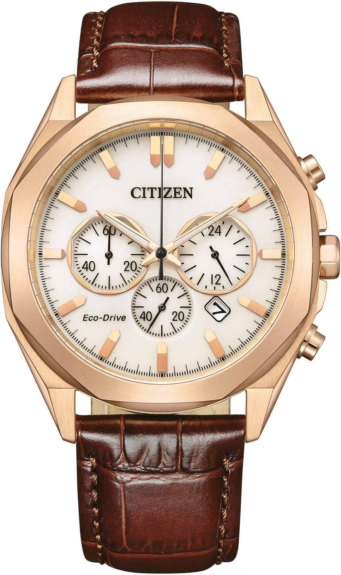 Citizen Chronograph CA4593-15A, Armbanduhr, Herrenuhr, Damenuhr, Solar, Stoppfunktion, Lederarmband