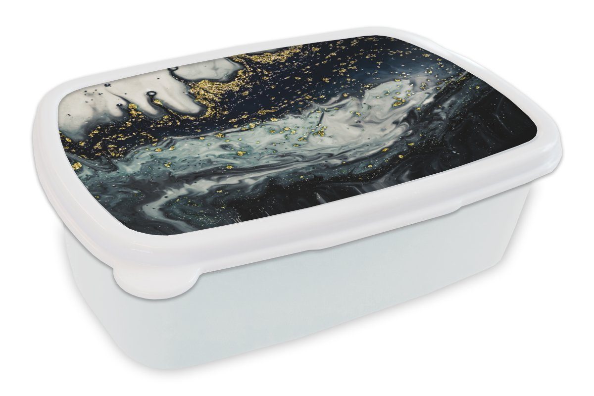 MuchoWow Lunchbox Marmor - Abstrakt - Gold - Luxus, Kunststoff, (2-tlg), Brotbox für Kinder und Erwachsene, Brotdose, für Jungs und Mädchen weiß