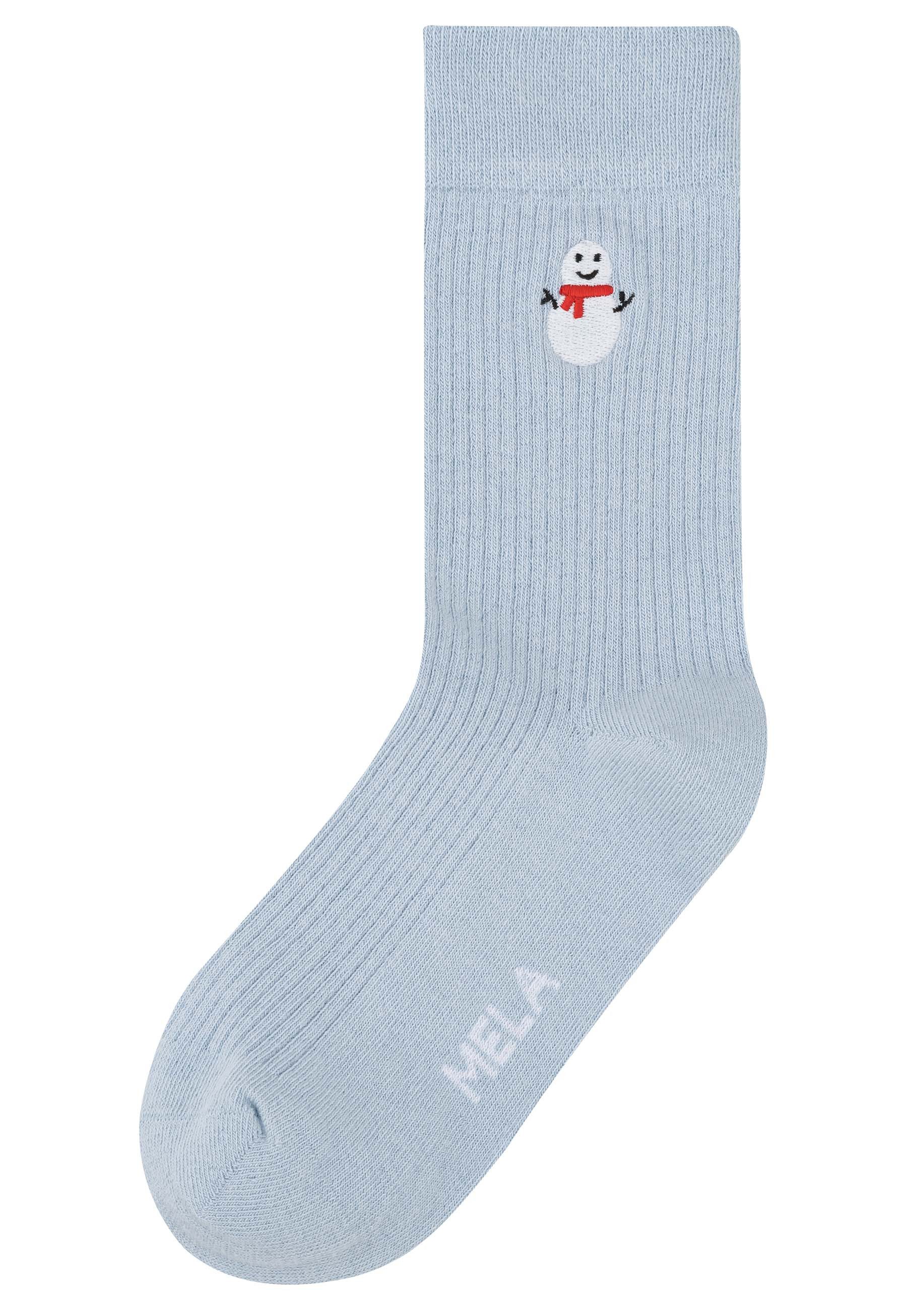 MELA Socken Gerippte Socken Stickerei 1 Paar Frei von Polyester und Polyamid