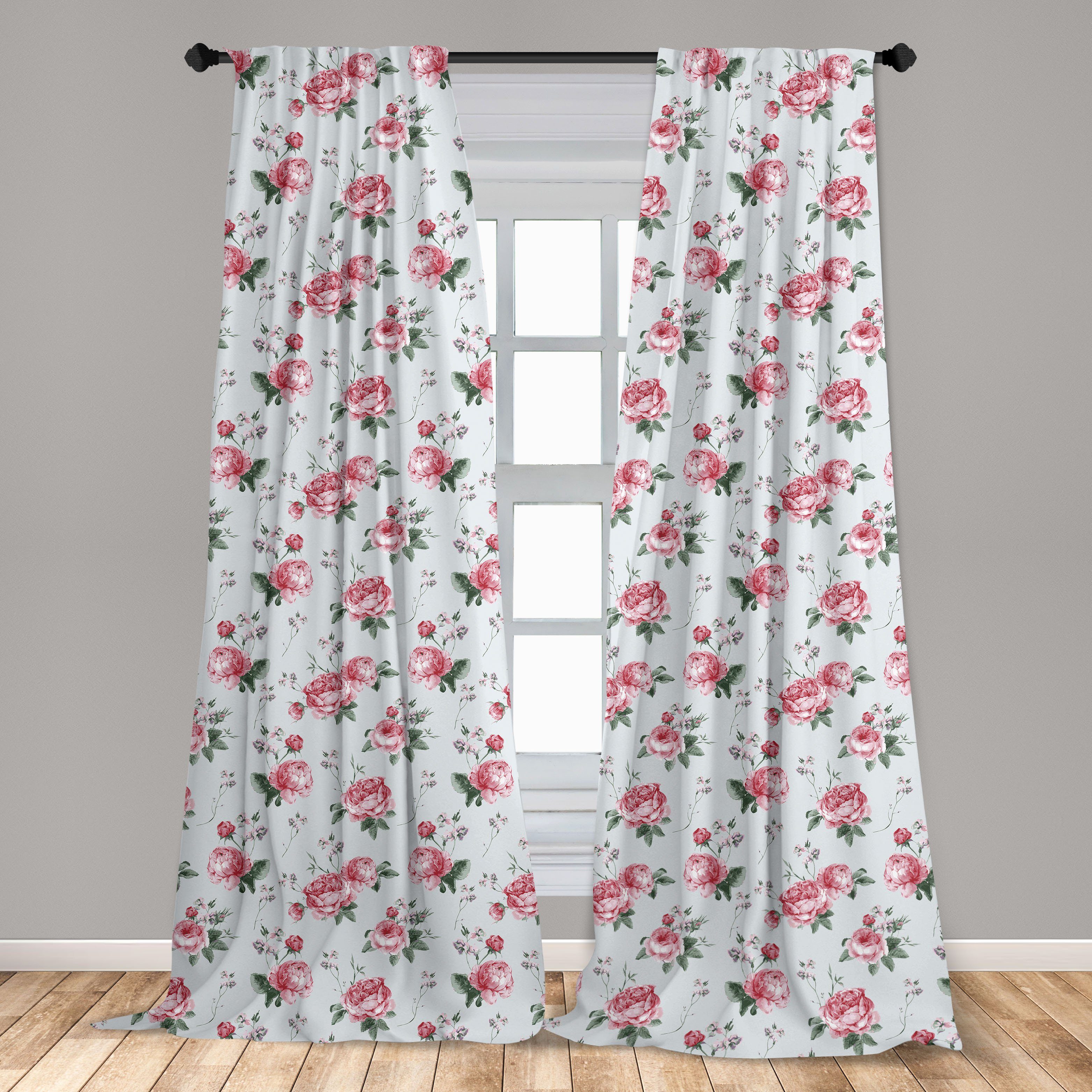 Gardine Vorhang für Wohnzimmer Schlafzimmer Blüten-Englisch Abakuhaus, Dekor, Microfaser, Rosa Flora Rose