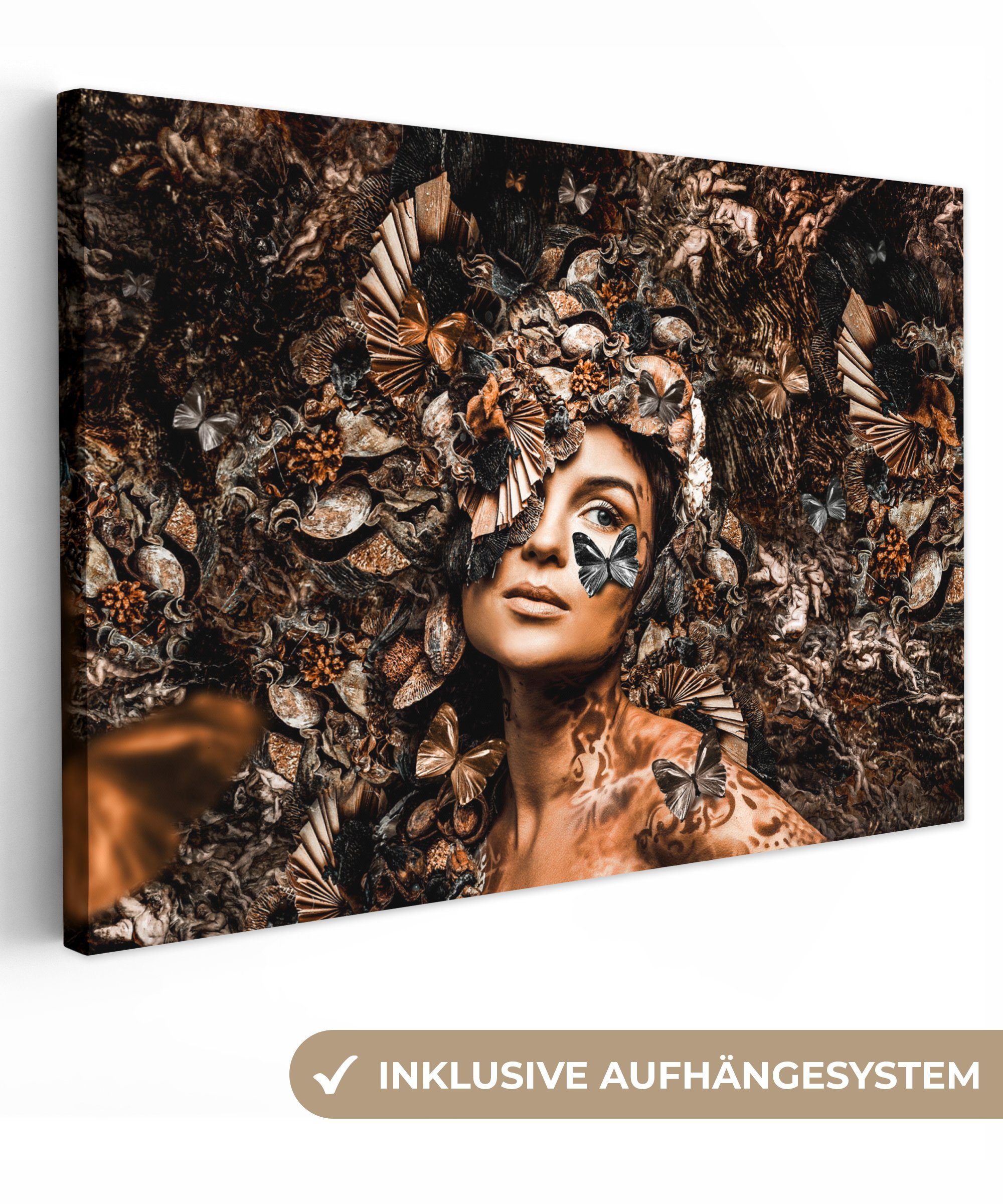 Wandbild Pflanzen, Luxus Schmetterlinge Aufhängefertig, - Leinwandbild OneMillionCanvasses® - Wanddeko, Frau Frau - cm (1 Leinwandbilder, 30x20 St),