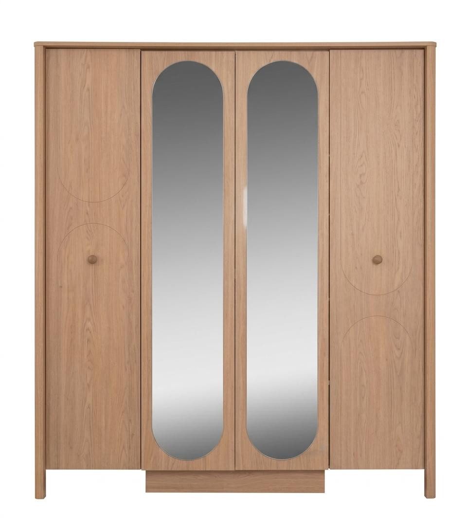 JVmoebel Kleiderschrank Brauner 4-türiger Kleiderschrank mit Spiegel Holz Jugendschrank modern