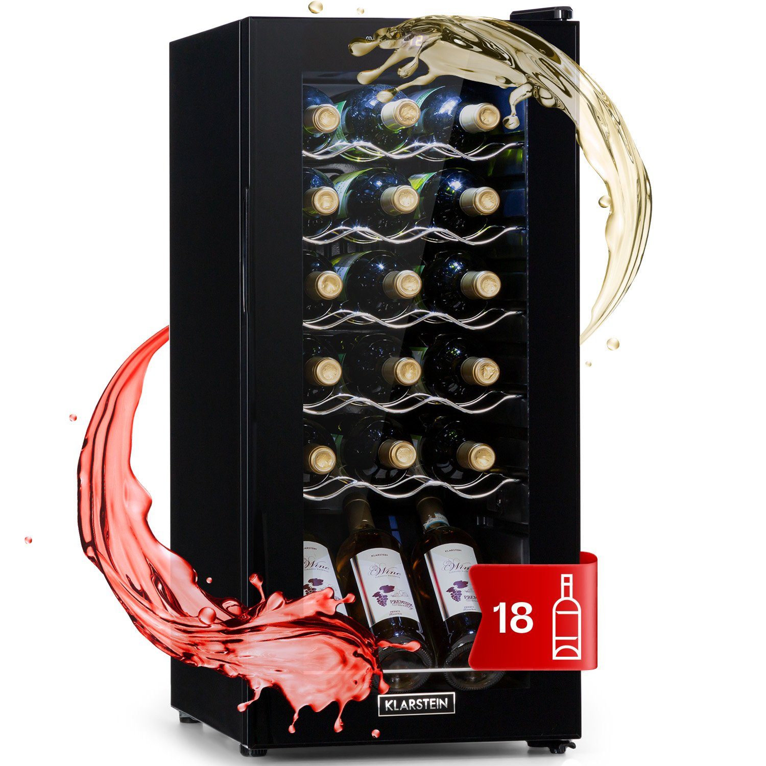 Klarstein Weinkühlschrank Shiraz 18 Uno, für 18 Standardflaschen á 0,75l,Wein Flaschenkühlschrank Weintemperierschrank Weinschrank Kühlschrank