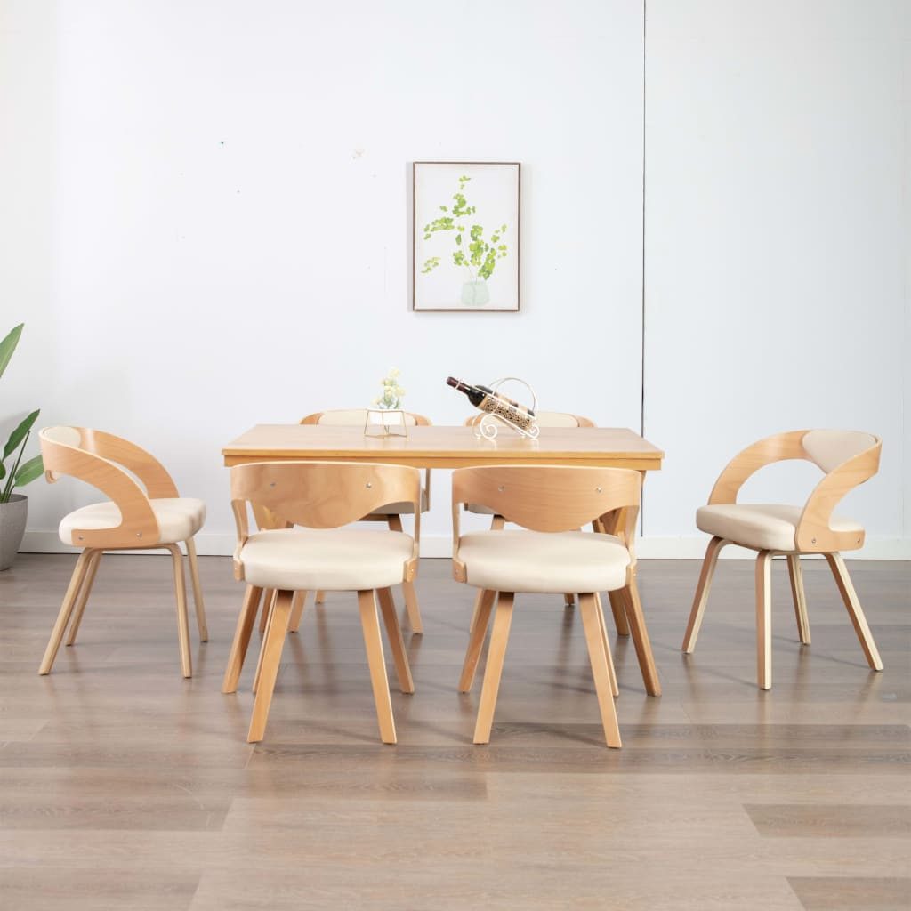 vidaXL Esszimmerstuhl, Esszimmerstühle 6 Stk. Creme Bugholz und Kunstleder