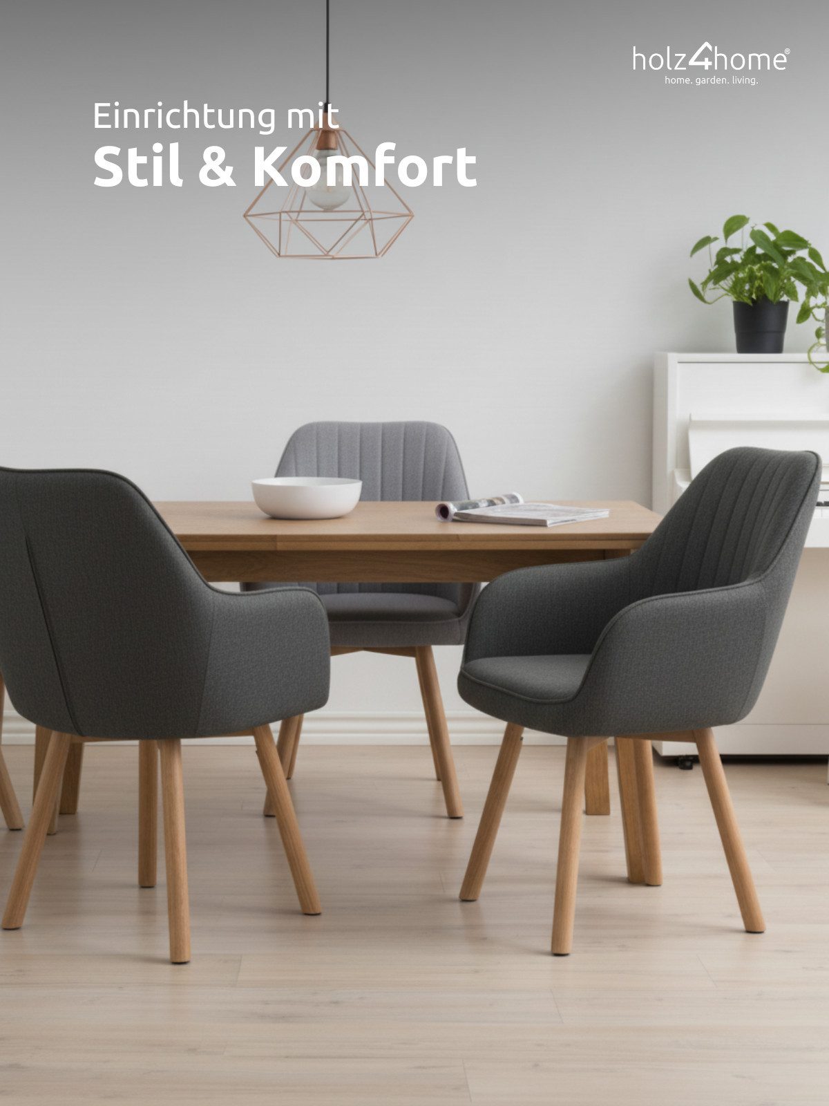 holz4home® Esszimmerstuhl 2er Set I Gepolsterter Wohnzimmerstuhl mit Beinen aus Eichenholz