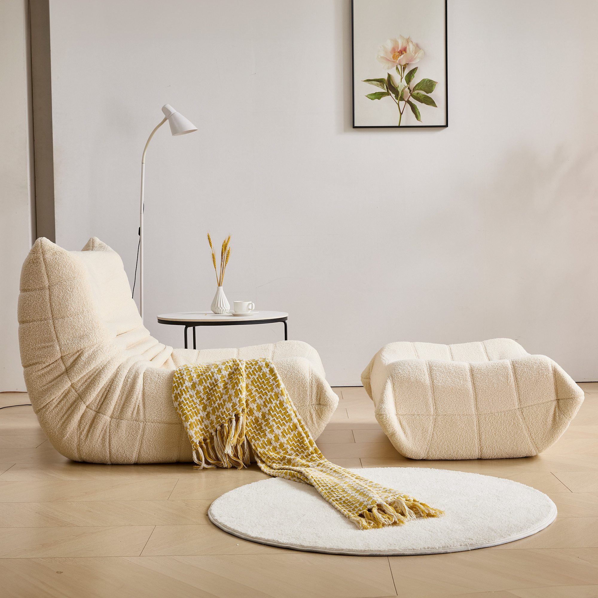 HAUSS SPOLE Sitzsack Lazy Sofa mit Fußhocker, Wohnzimmer, modernes Design Beige (Relax-Sessel Lehnsessel mit Rückenstützung und Schaumstoffpolsterung, 2 St., Produkt als komprimierte Verpackung), Relaxsessel Polstermöbel