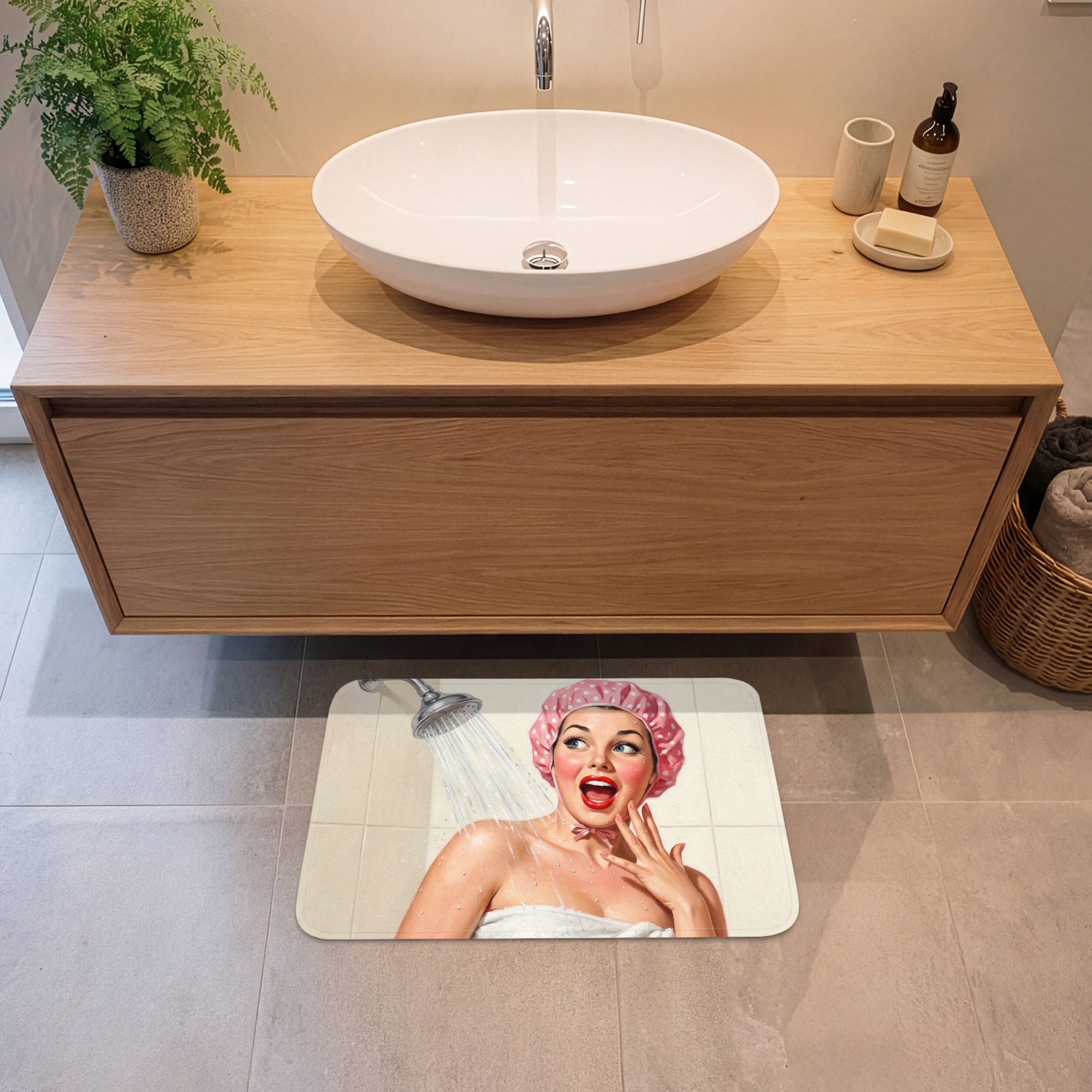 OnlyWow Badematte Frau - Dusche - Rosa, Höhe 10 mm, Polyester, Rechteckig, Badezimmerteppich, Badteppich, Rutschfest, Badvorleger, Waschbar – Bild 2 von 5
