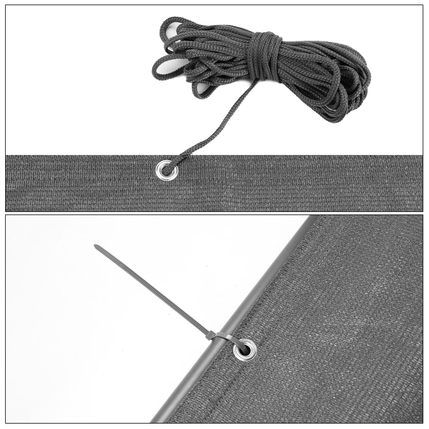 Sekey Balkonsichtschutz Balkon Sichtschutz Bespannung aus 220g/m² HDPE, dicht, Anthrazit mit Ösen, Nylon Kabelbinder und Kordel