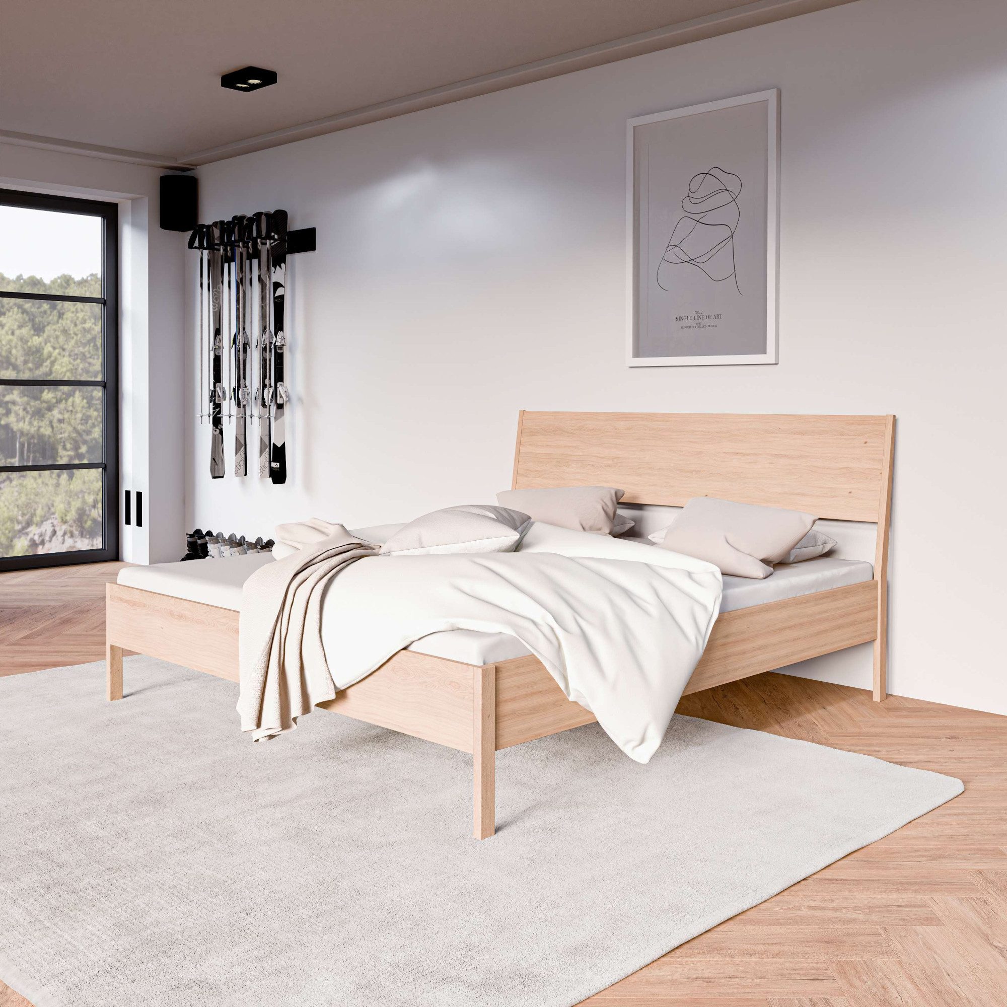 Home affaire Bett Nord, Bettgestell, Eichefurnier, skandinavisches und minimalistisches Design, natürliche Eleganz