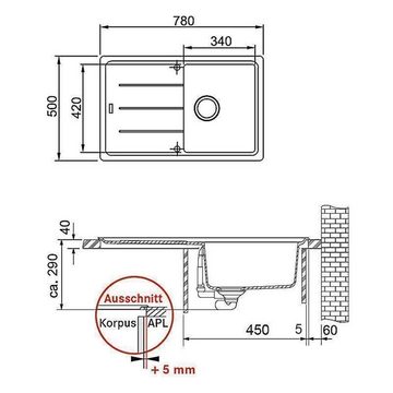 FRANKE Granitspüle Franke Einbauspüle Basis BFG 611 Fragranit+ Steingrau, 78/50 cm