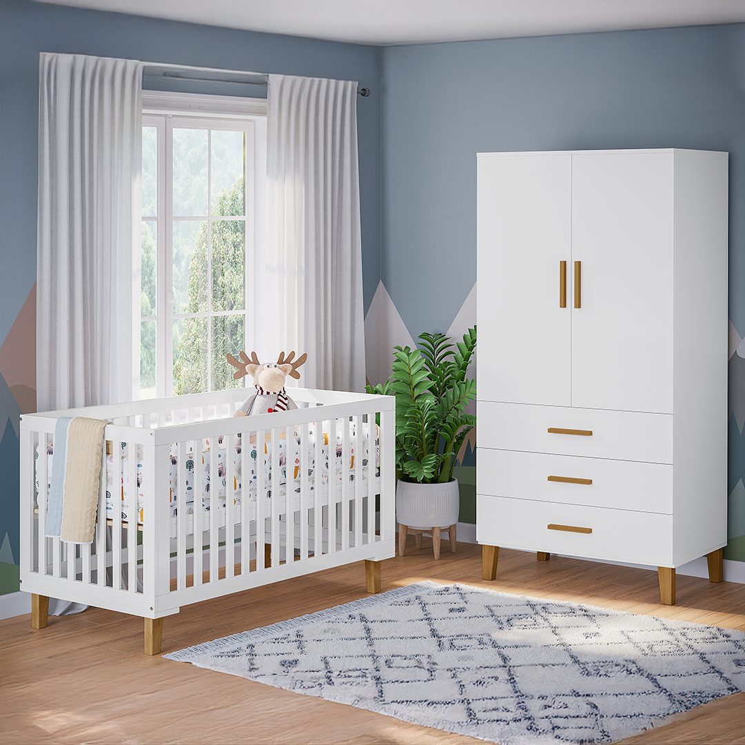 Bellabino Babymöbel-Set Liri, (Weiß/Natur, 2-tlg., Kinderbett, Kleiderschra günstig online kaufen