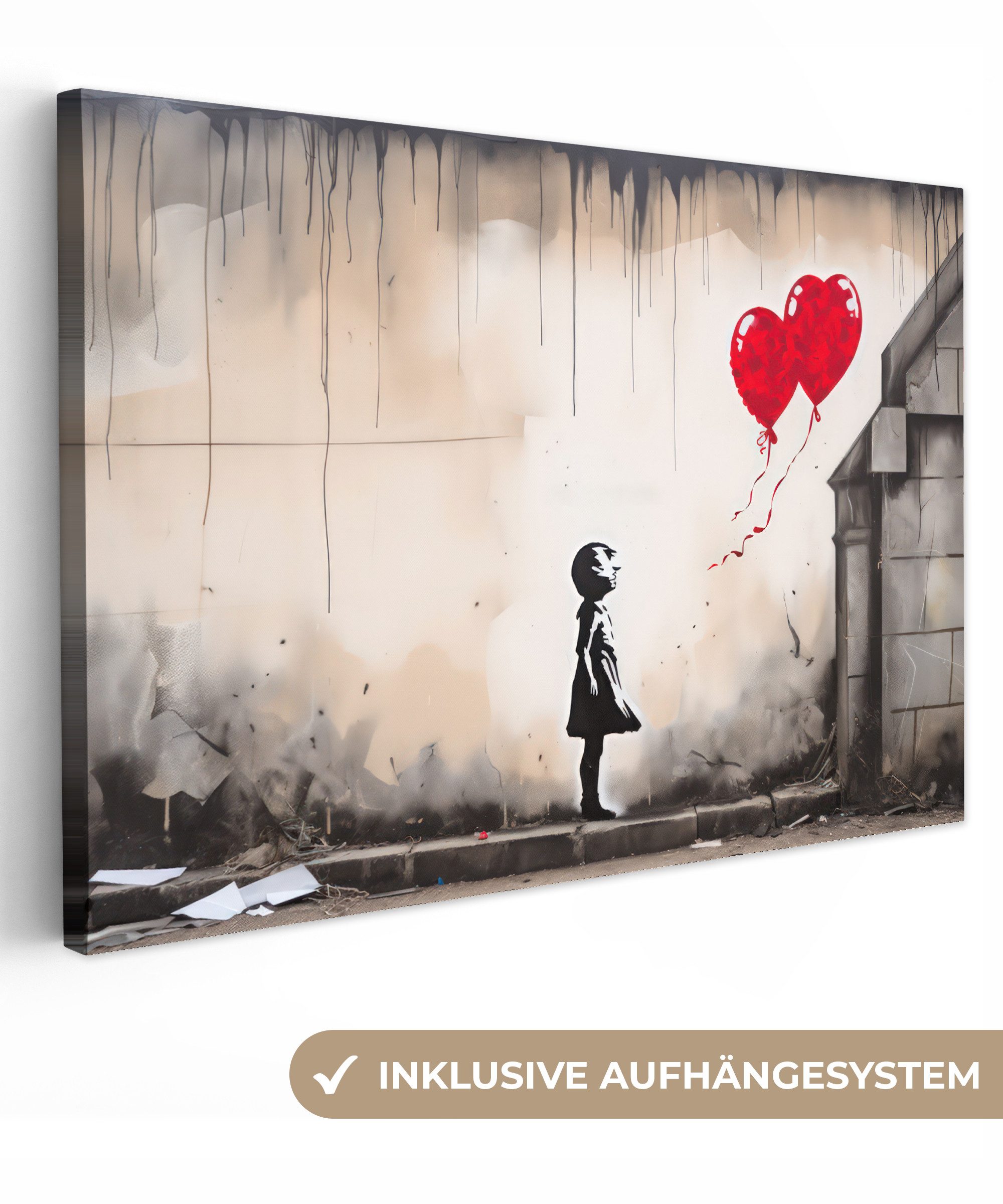 OneMillionCanvasses® Leinwandbild Kunst - Mädchen - Luftballons - Herz - Gr günstig online kaufen
