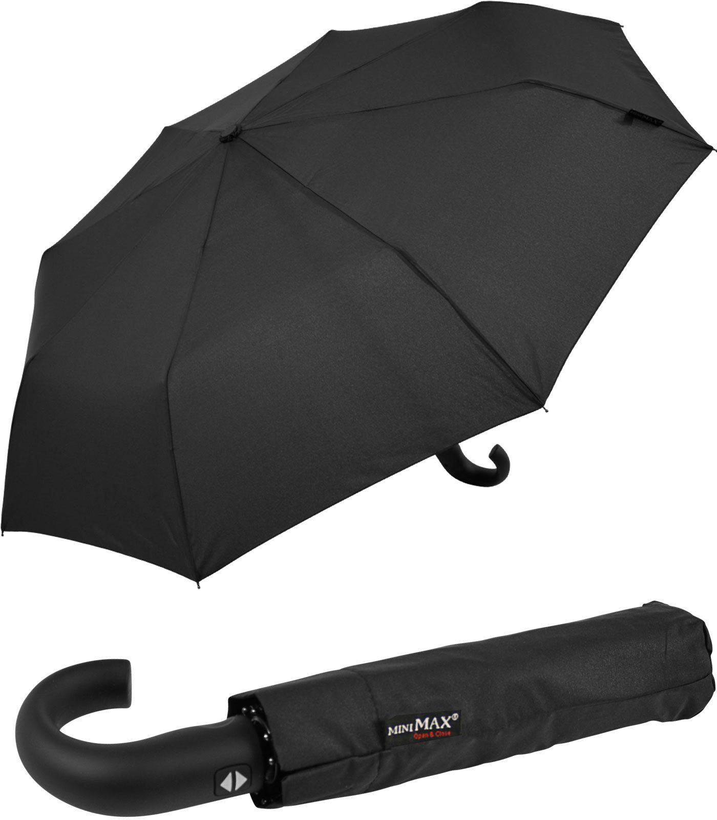 Impliva Taschenregenschirm miniMAX® Herren Auf-Zu-Automatik Rundhakengriff, klassisch elegant schwarz