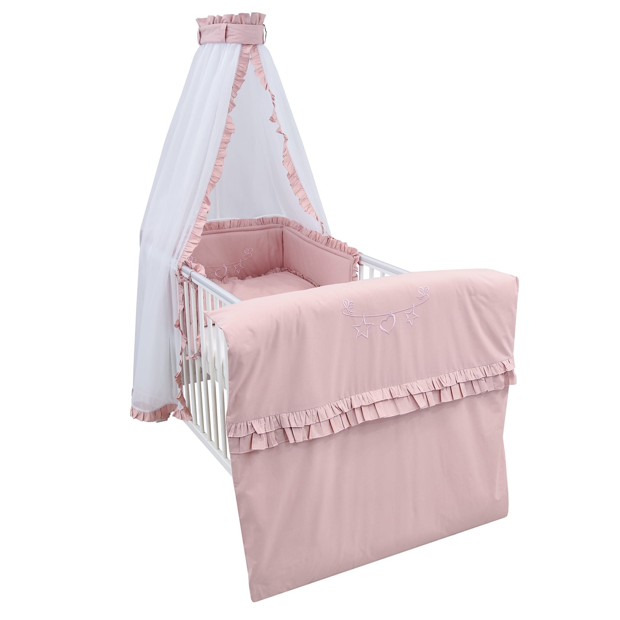 Baby-Delux Babybettwäsche Baby Bettwäsche Set 4-Tlg. Nestchen Chiffonhimmel, Baumwolle, 4 teilig, Bettset für Babybetten 140x70 & 120x60 Royal Rüsche