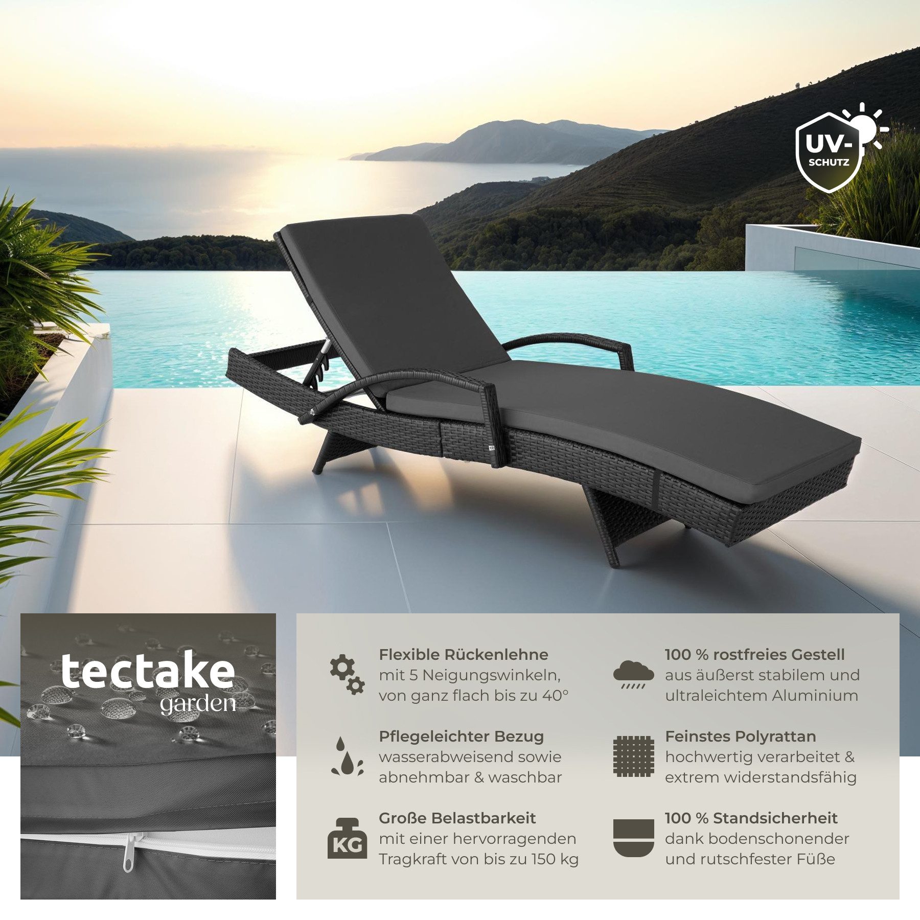 tectake Gartenliege Rattan Sonnenliege, 1 St., günstig online kaufen