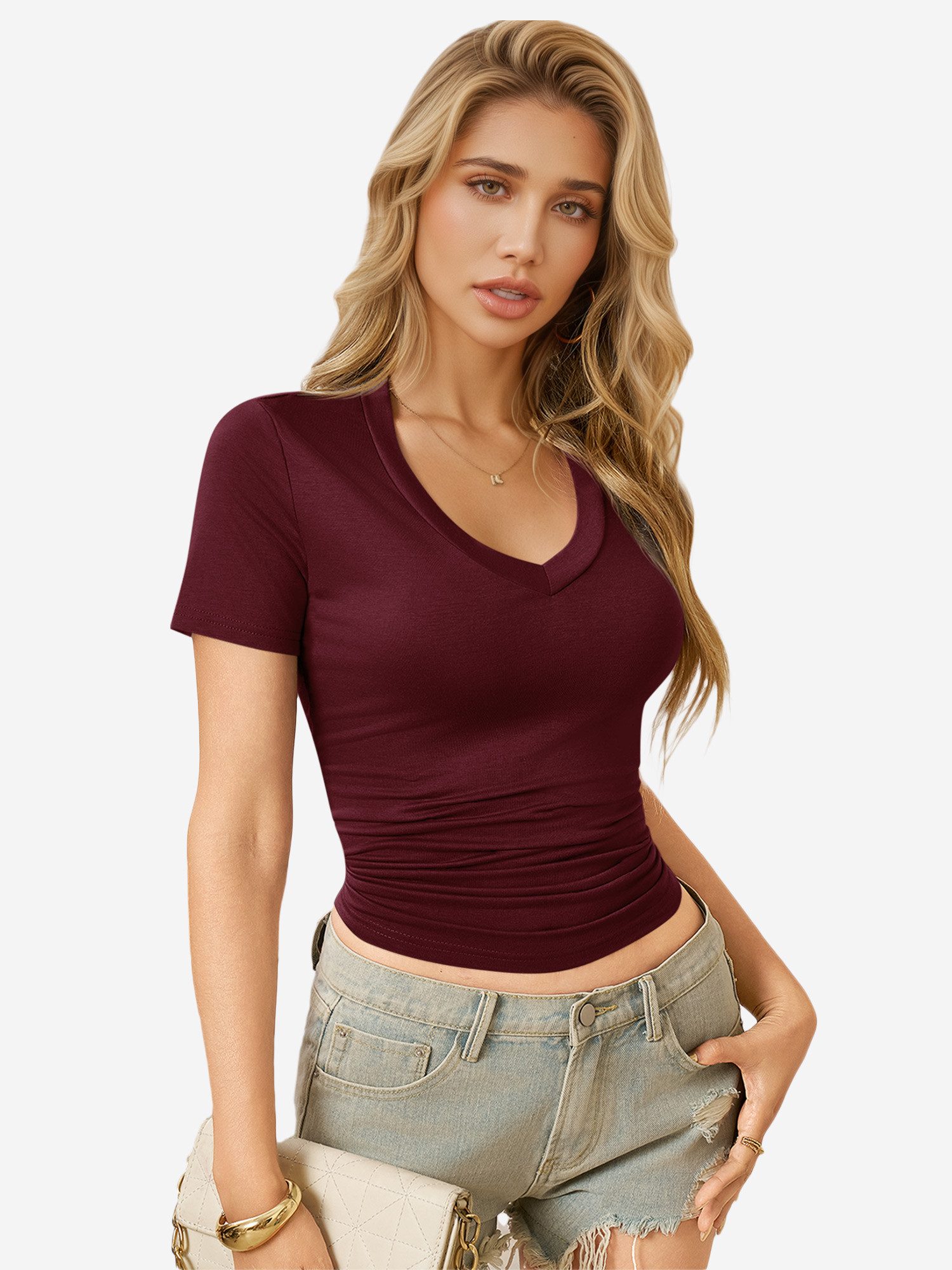 Imily Bela T-Shirt Damen Sexy Kurzarmtops (Packung, 1-tlg., 1per-Pack) einfarbig