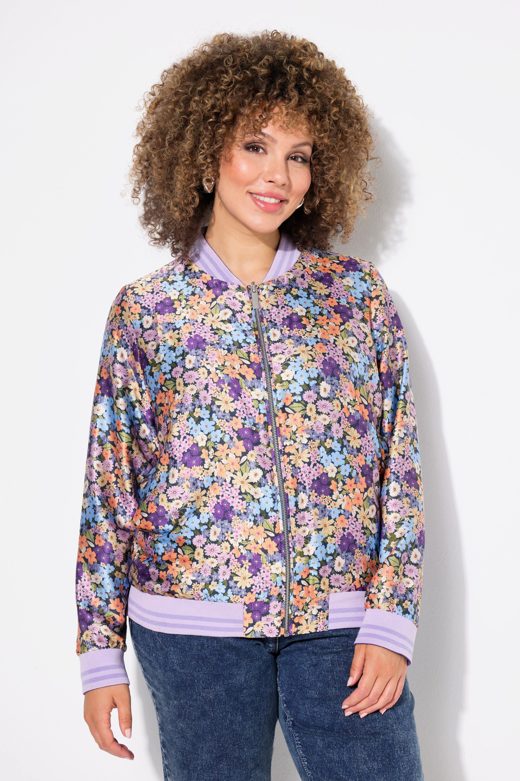 Ulla Popken Kurzjacke Wendeblouson uni/Blüten Collegekragen günstig online kaufen