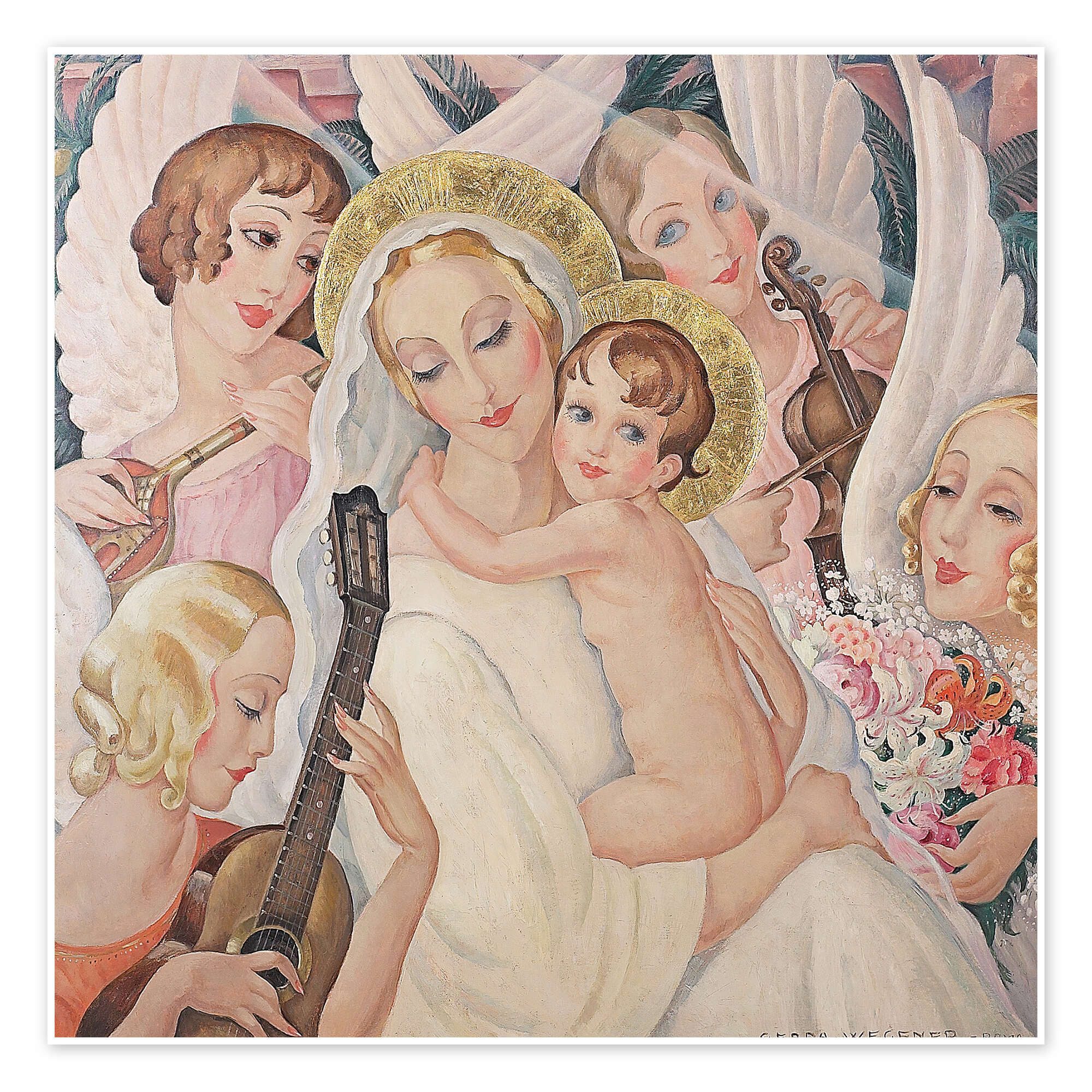 Posterlounge Wandbild Madonna mit Kind und musizierenden Engeln, Gerda Wegener, erhältlich als Poster, Leinwandbild, Wandsticker oder Acrylglasbild