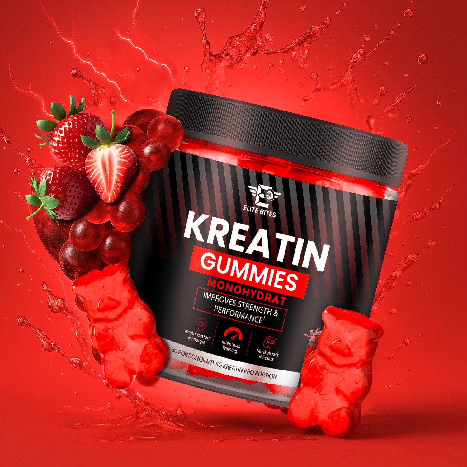 Riyashop Gummibärchenmaschine Elite Bites Kreatin Gummies, Blaubeere Geschmack, 120 Stück 1,25g