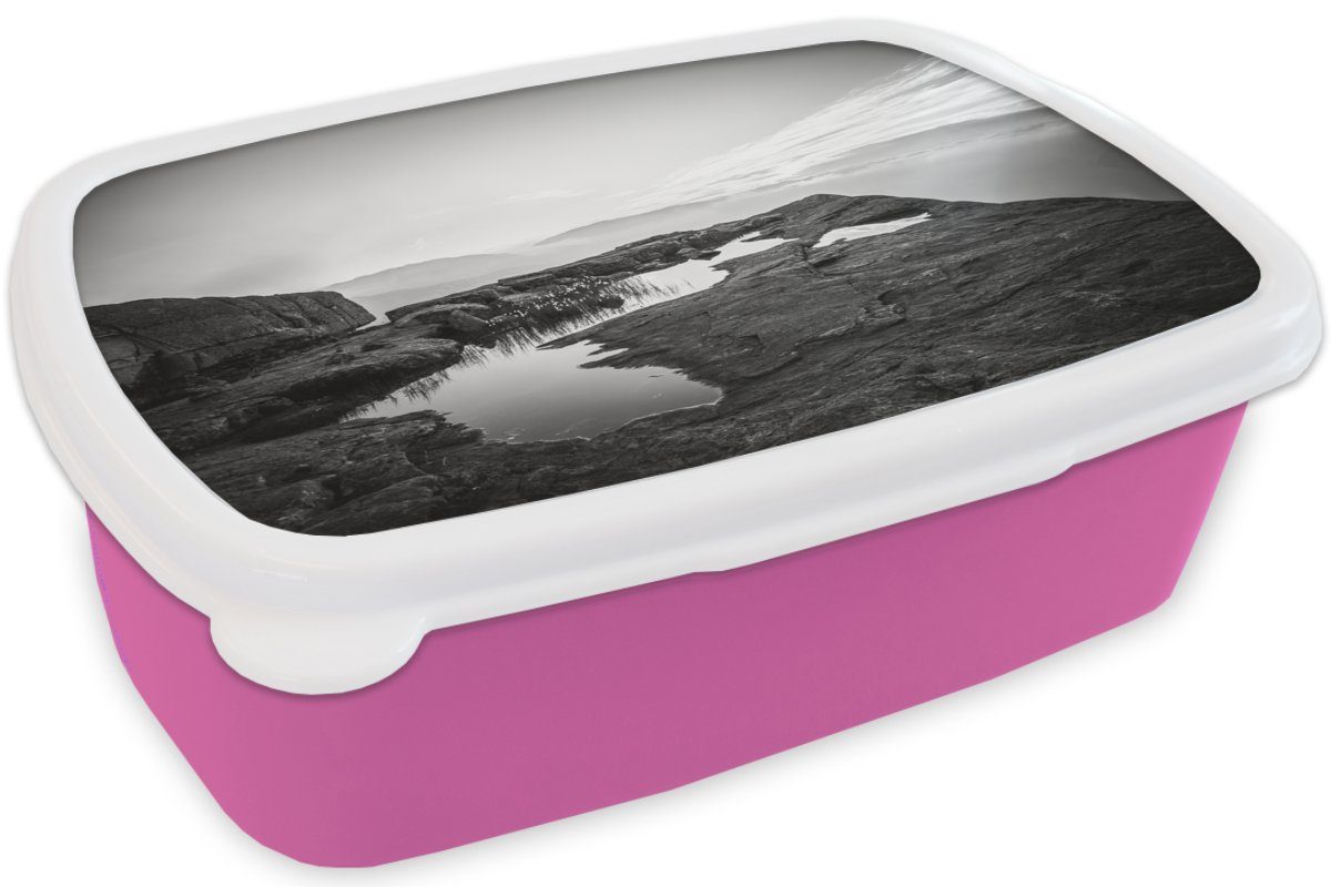 Naturfoto Brotdose rosa für MuchoWow Kinder, Brotbox Mädchen, Kunststoff Kunststoff, (2-tlg), Lunchbox Erwachsene, schwarz-weiß, Snackbox,