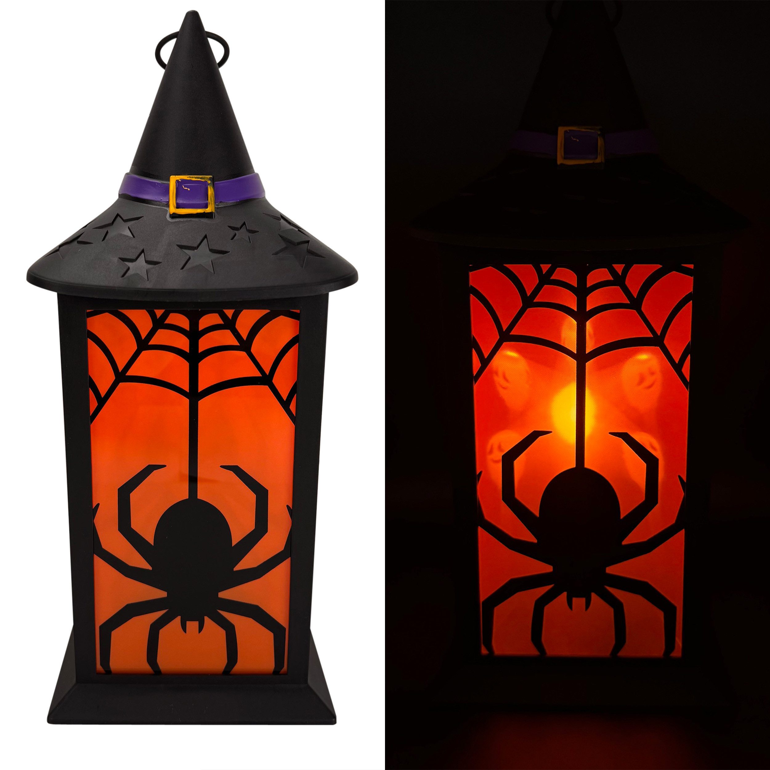 Online-Fuchs LED Laterne mit LED-Kerze & Timer - Halloween Deko für draußen - Outdoor, Geisterköpfe werden projiziert, gruselige Beleuchtung, inklusive praktischer 6-Stunden Timerfunktion