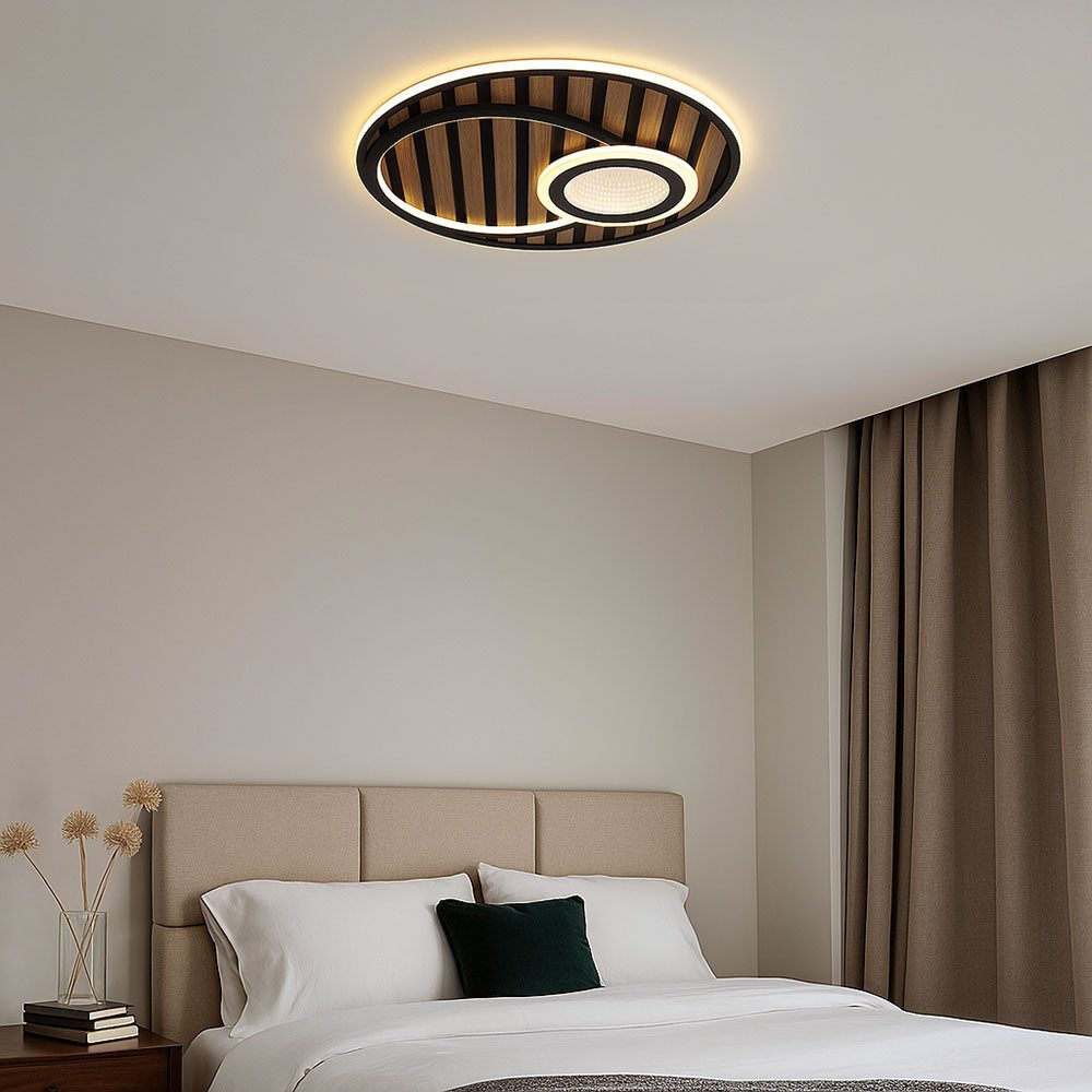 GLOBO LIGHTING LED Deckenleuchte, LED-Leuchtmittel fest verbaut, Warmweiß, Deckenleuchte 3-Stufen LED 3D-Effekt Wohnzimmerleuchte Holz schwarz