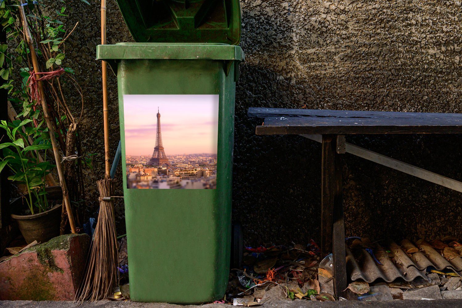 Paris Mülleimer-aufkleber, Container, Himmel St), - Eiffelturm Abfalbehälter MuchoWow - Mülltonne, Sticker, (1 Wandsticker