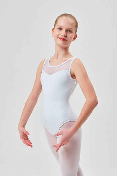 tanzmuster Body Ballett Trikot Emilia mit Netzeinsatz ärmelloser Ballettbody aus weichem Baumwollmischgewebe