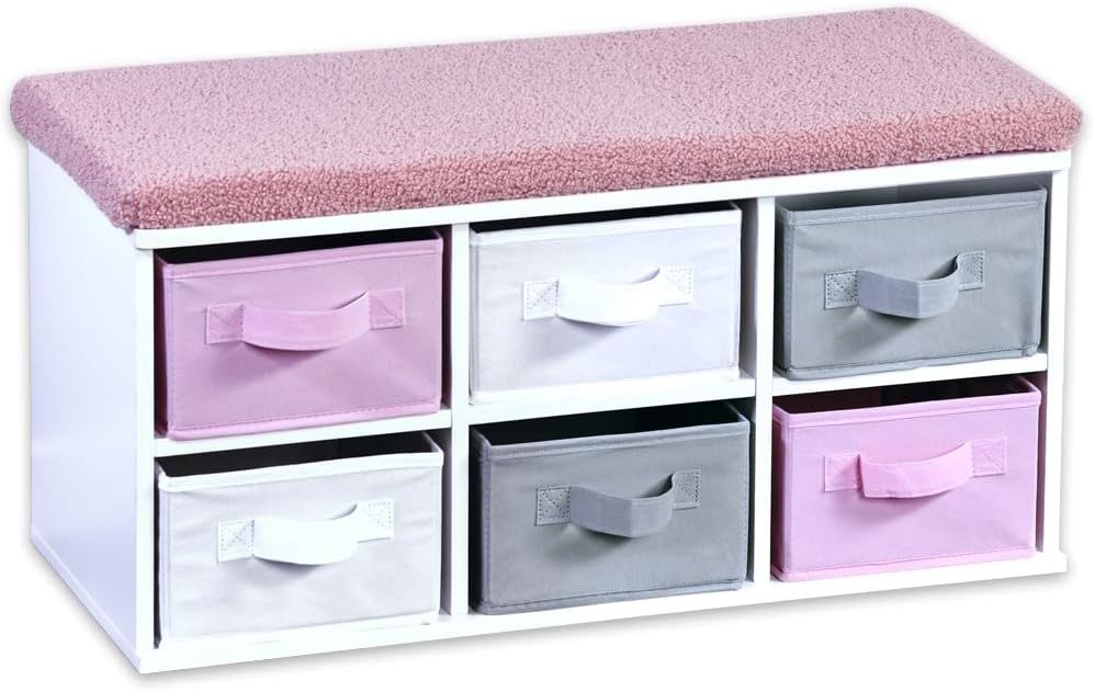 KESPER® Sitzbank Kinder-Sitzbank mit Sitzkissen, 68 x 29,5cm, H: 33cm, weiß, grau, rosa (1-St)