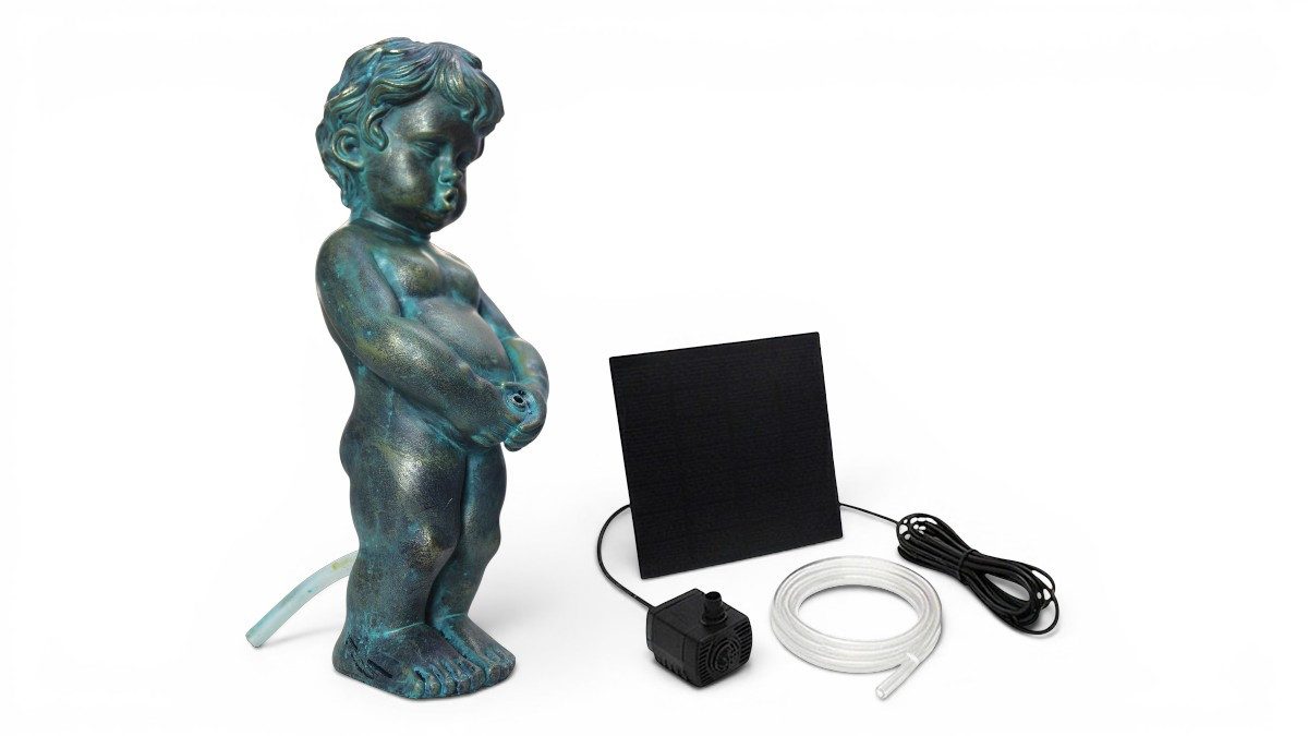 Arnusa Wasserspeier Solar Wasserspiel Junge klassisch Gartendeko 31 cm, Teichdekoration Teichfigur Springbrunnen ohne Strom