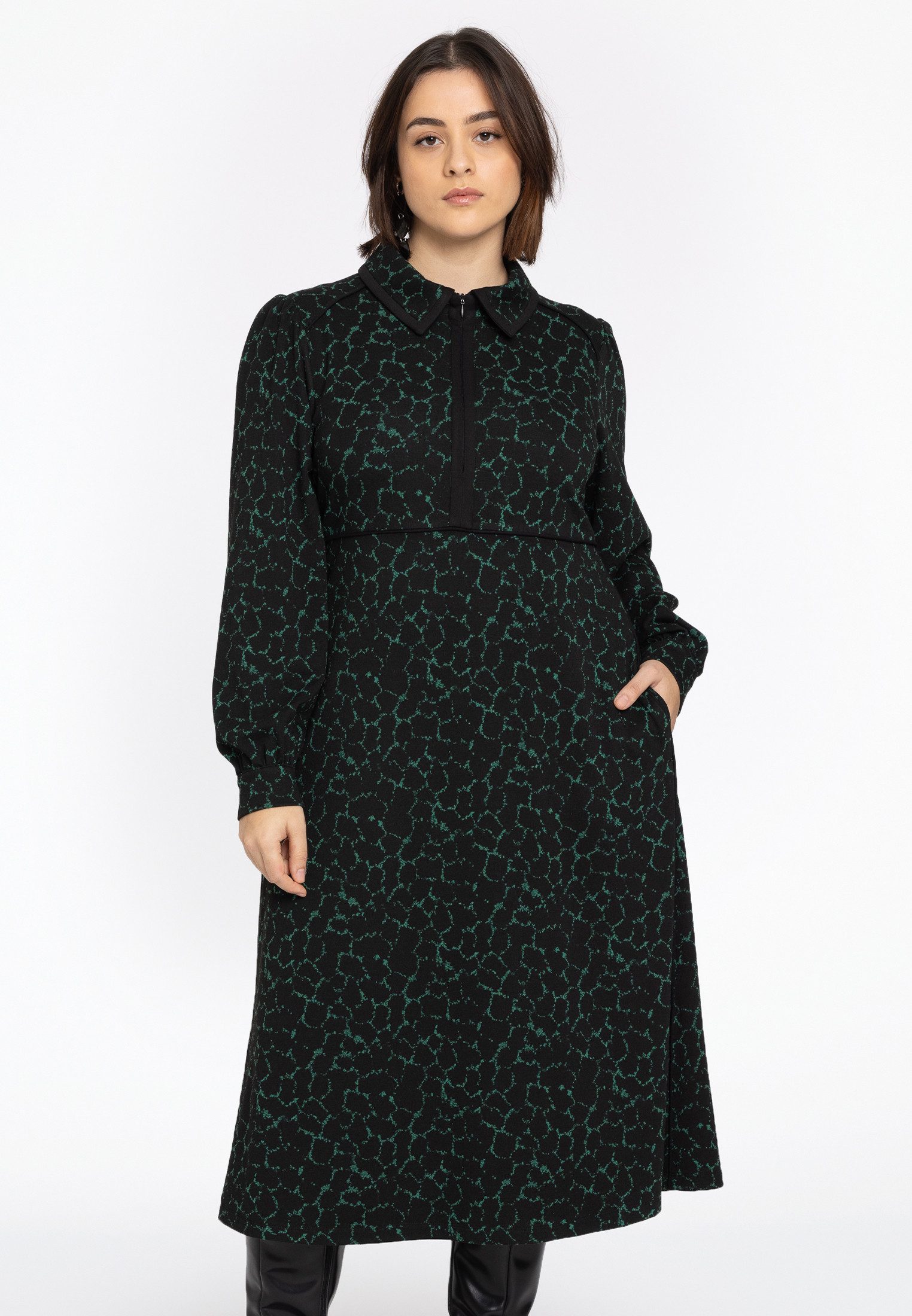 YOEK Midikleid Damen Kleid mit Druck mit langen Ärmeln
