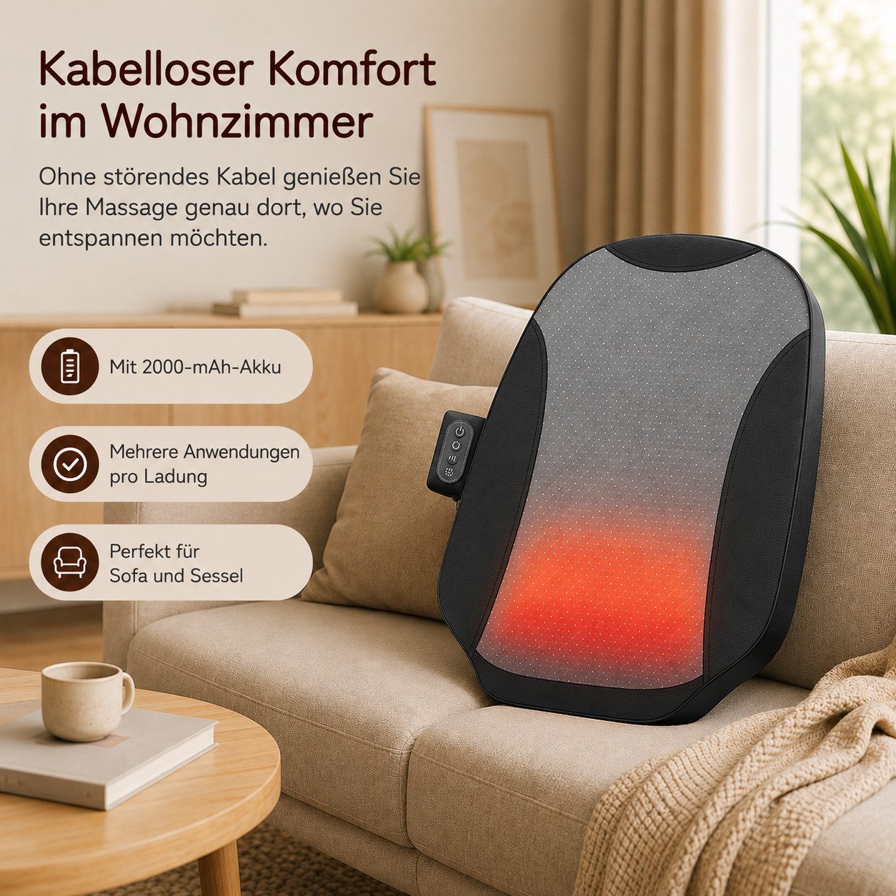 Tekoo Massagekissen Shiatsu Rückenmassagegerät Kabellos, Wärme für Rücken & Nacken, Packung, Mit vertikaler Wander-Funktion für den ganzen Rücken