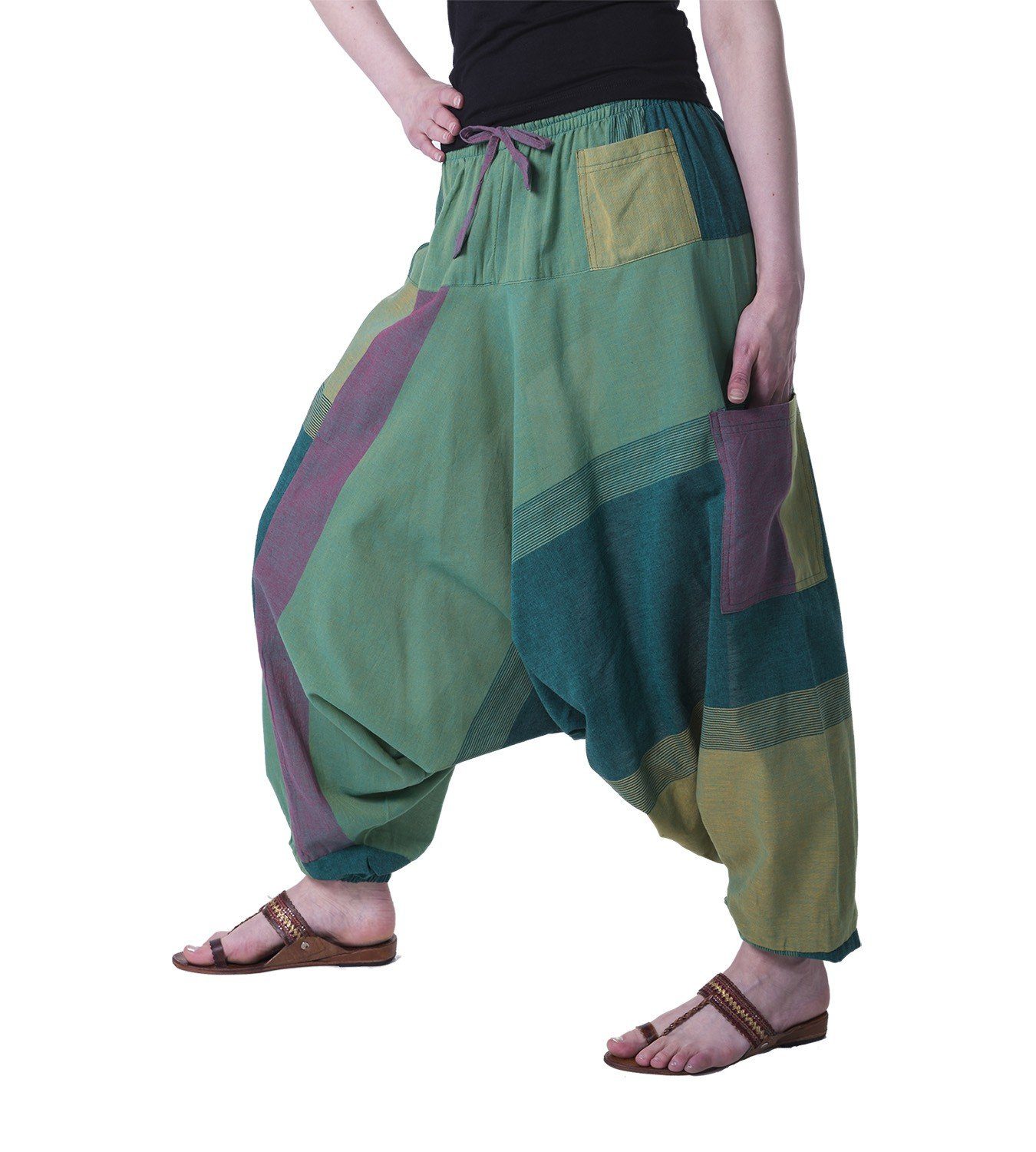 KUNST UND MAGIE Haremshose Damen Harem Hose Bunt Aladin Haremshose Pluderhose Pumphose Goa Hippie