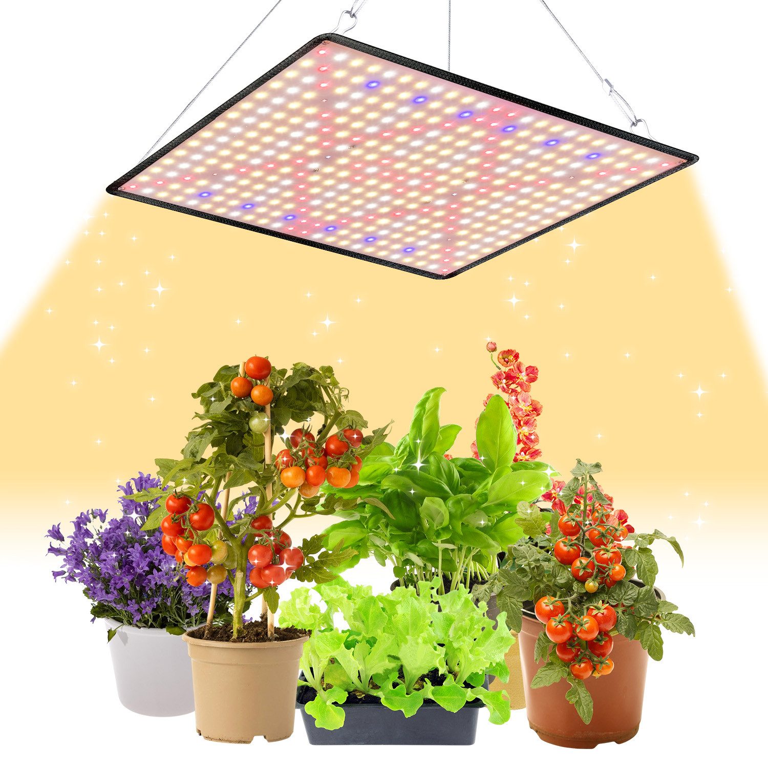 MUPOO Pflanzenlampe 100 W Sonnenlicht/Vollspektrum LED Pflanzenlicht mit Ein-/Ausschalter, Sonnenlicht, LED fest integriert, 360LEDs, UV-IR Grow Lampe mit Stecker für Gemüse und Blumen