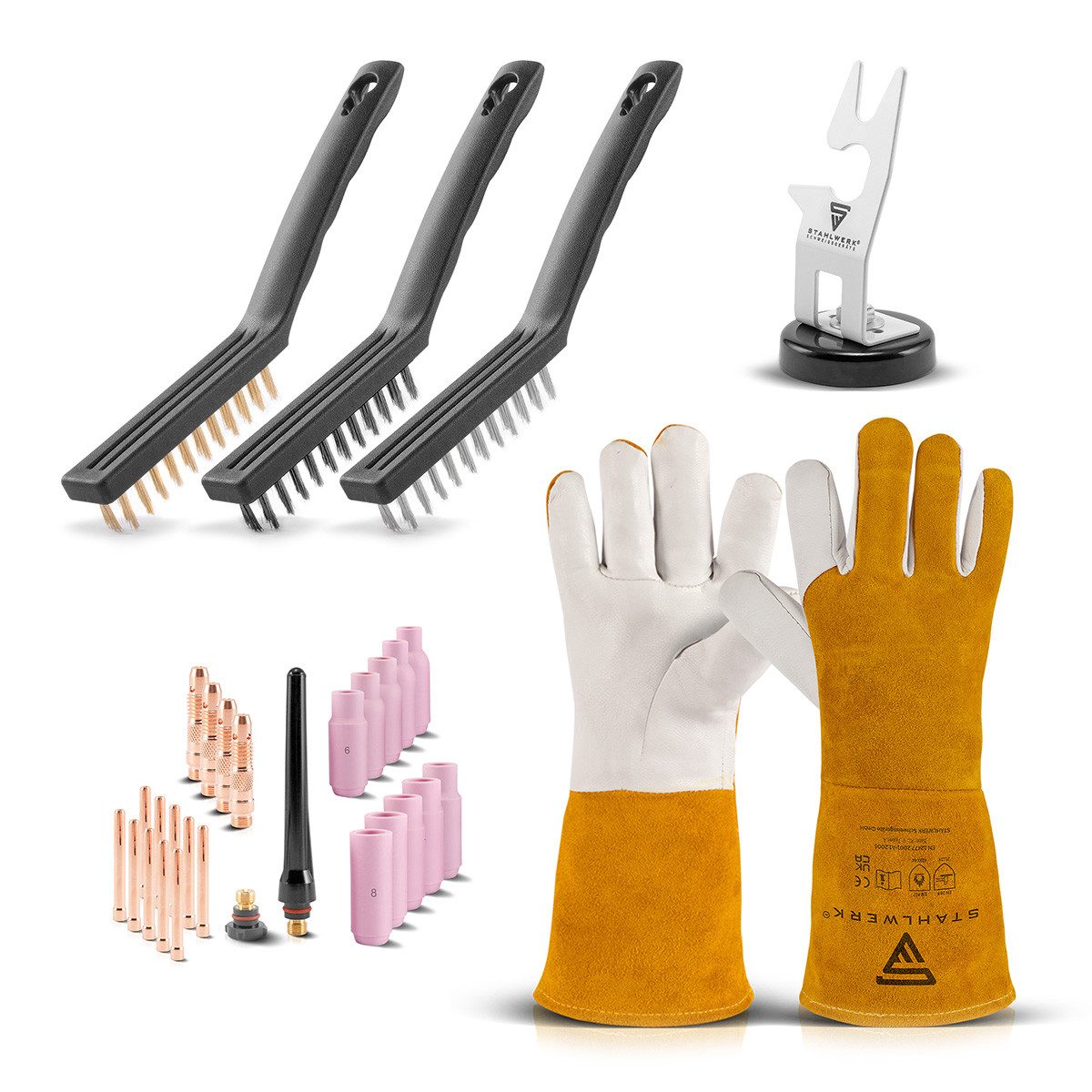 Elektrowerkzeug-Set WIG Set Brennerhalter Magnet WP-26 Verschleißteile Handschuhe Bürsten