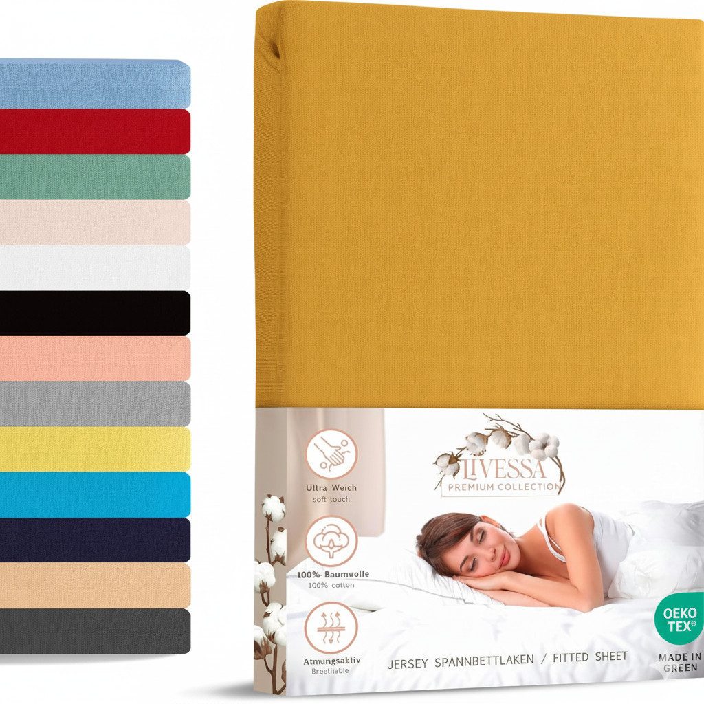 livessa Spannbettlaken Jersey Spannbettlaken Bettlaken Spannbetttuch Baumwolle Rundumgummi, Jersey, Gummizug: Rundumgummizug, In 9 Größen und vielen Farben erhältlich aus 100% Baumwolle