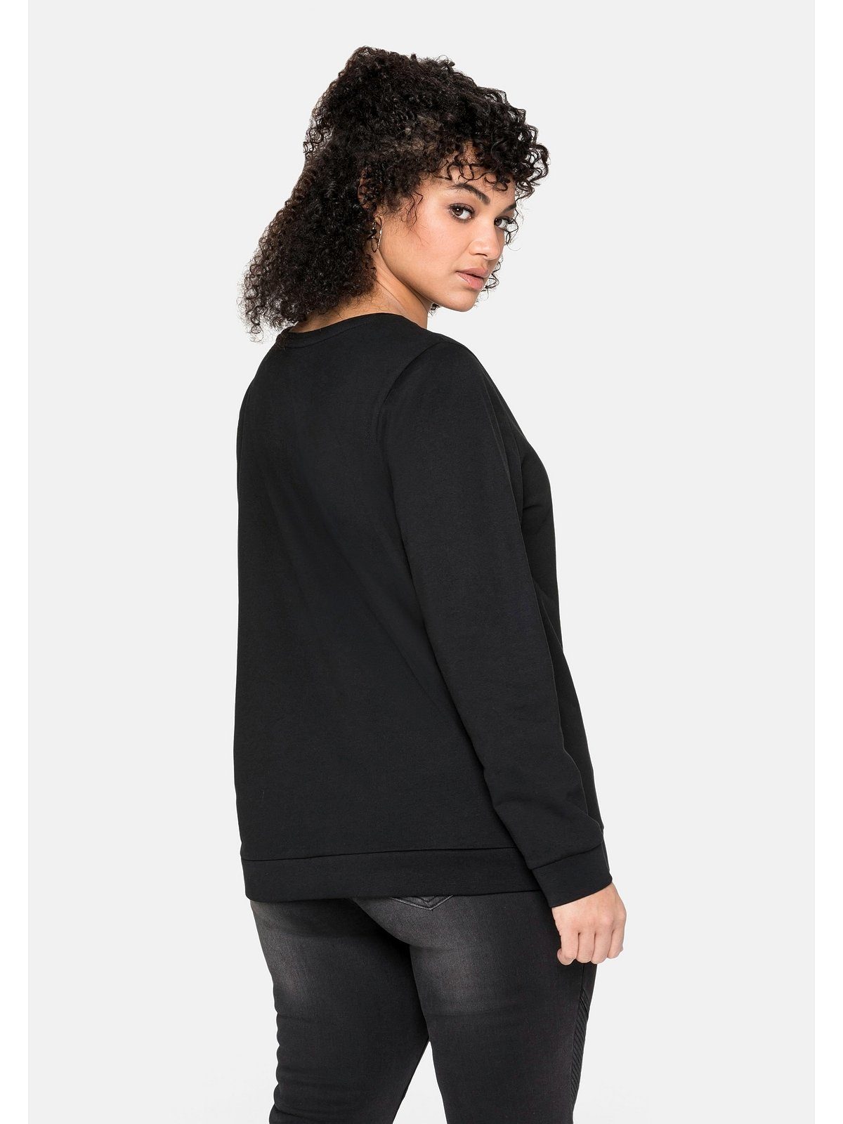 Große schwarz Größen Sheego seitlichen Reißverschlüssen Sweatshirt mit