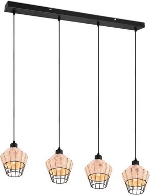 TRIO Leuchten Pendelleuchte Borka, ohne Leuchtmittel, warmweiß - kaltweiß, Boho Hängelampe aus Rattan 4-flammig exkl E27 max 40W höhenverstellbar